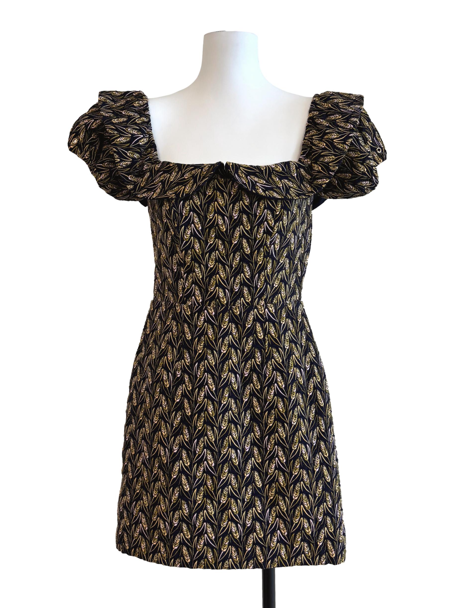 Black Gold Yellow Embroidered Mini Dress