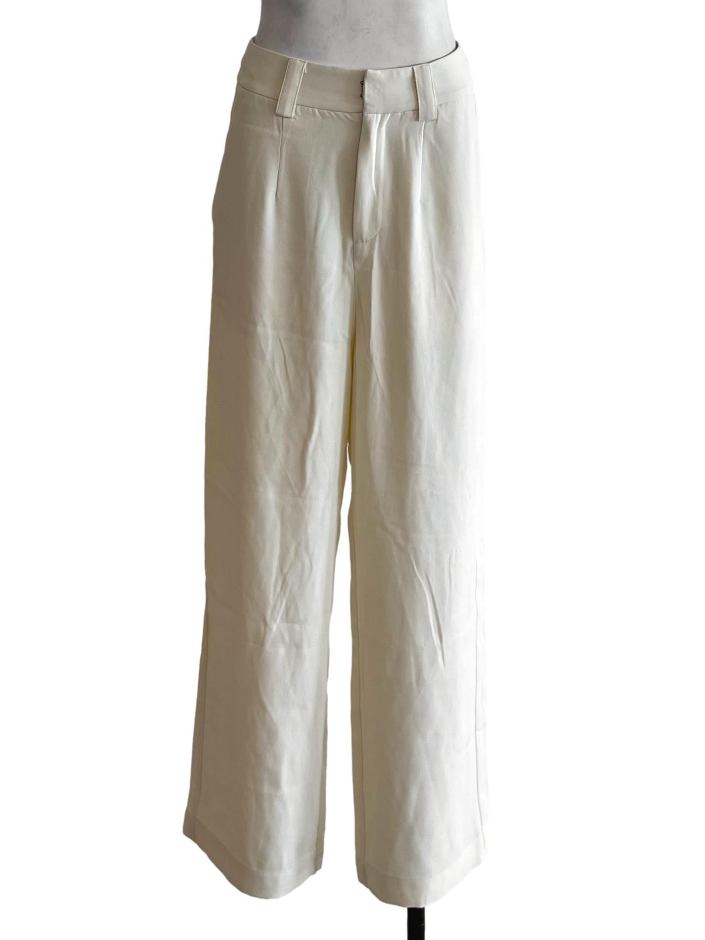 Cream White Plain Formal Pants