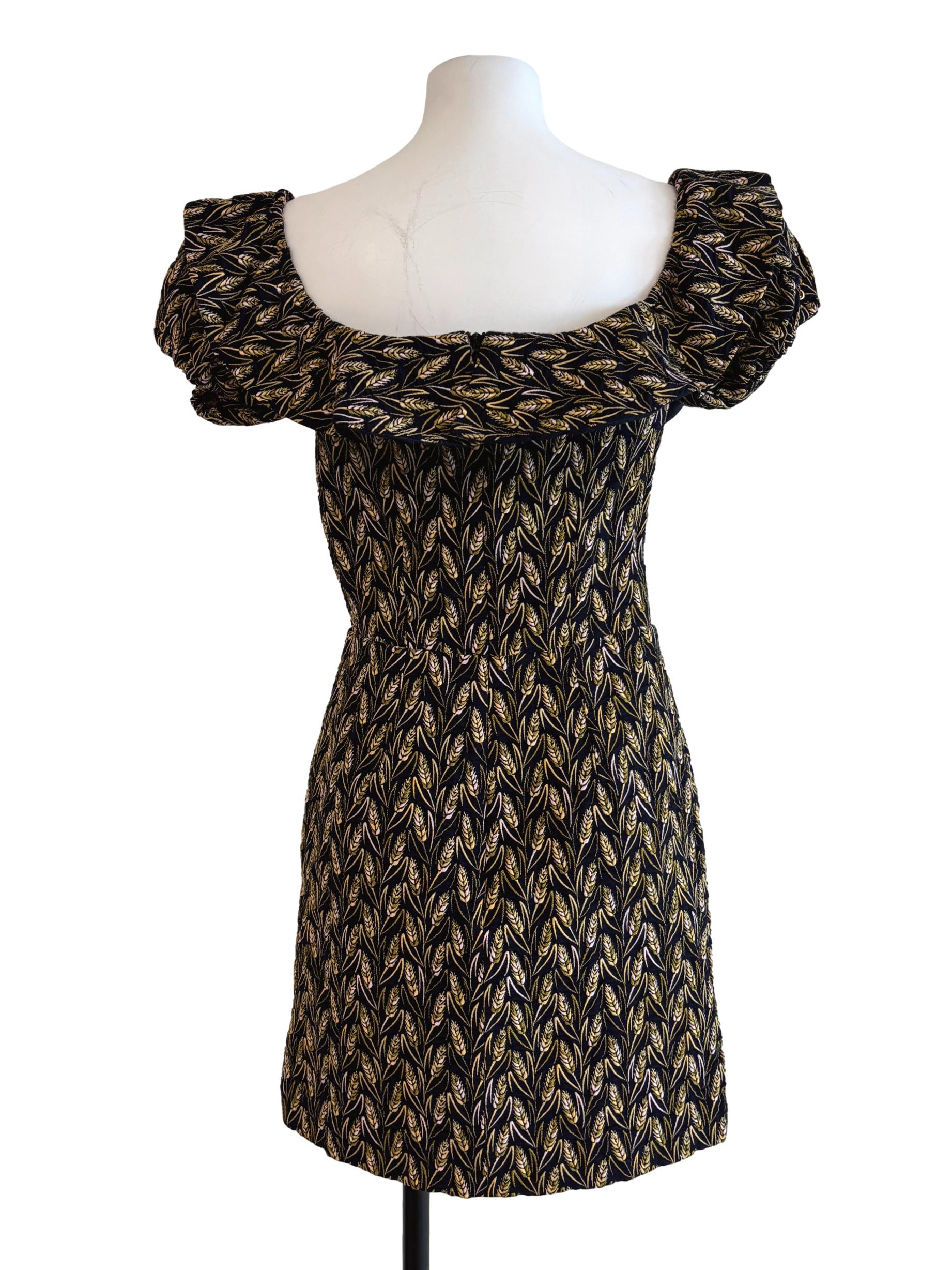 Black Gold Yellow Embroidered Mini Dress