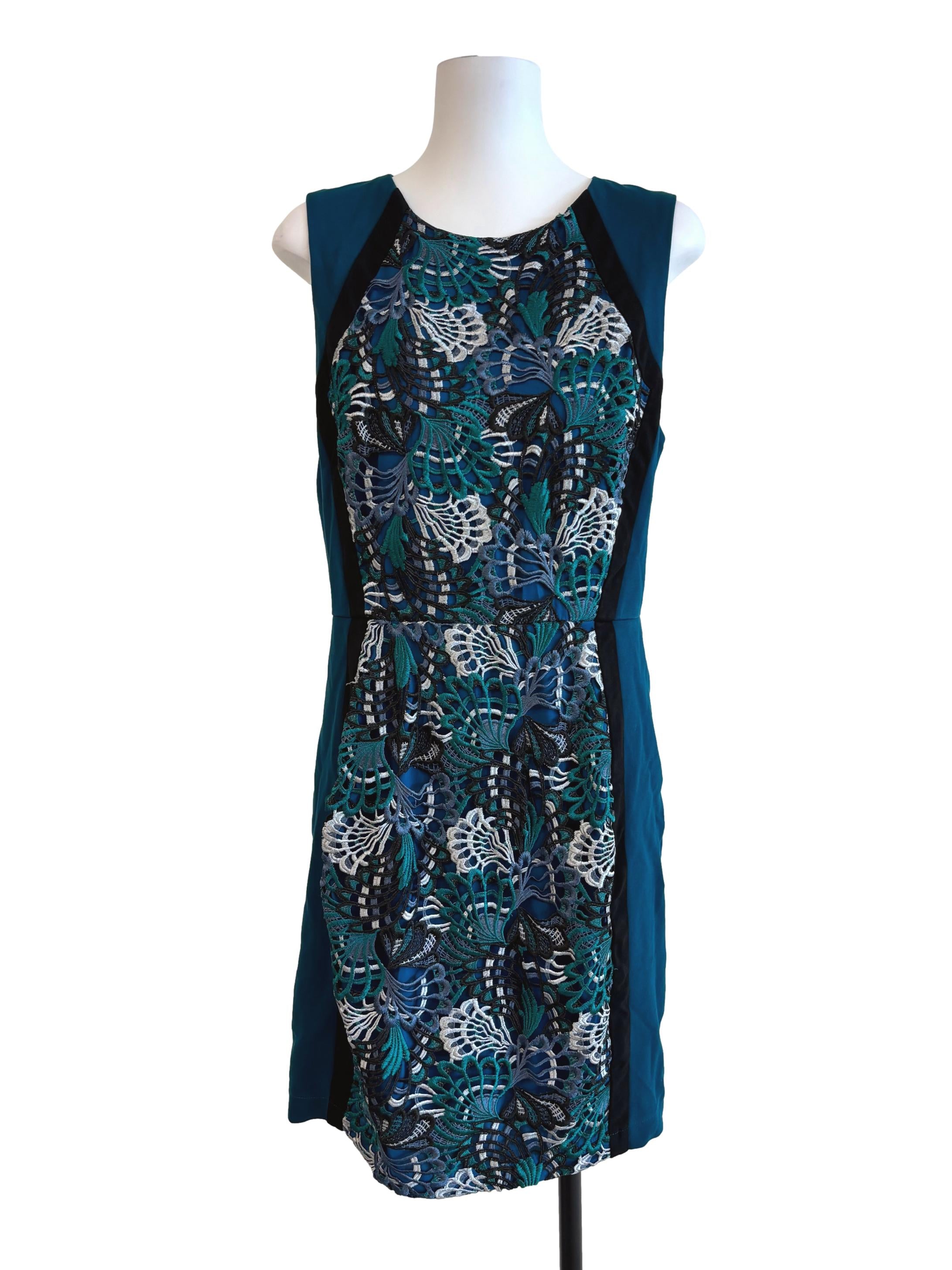 Turquoise Sleeveless Floral Lace Dress
