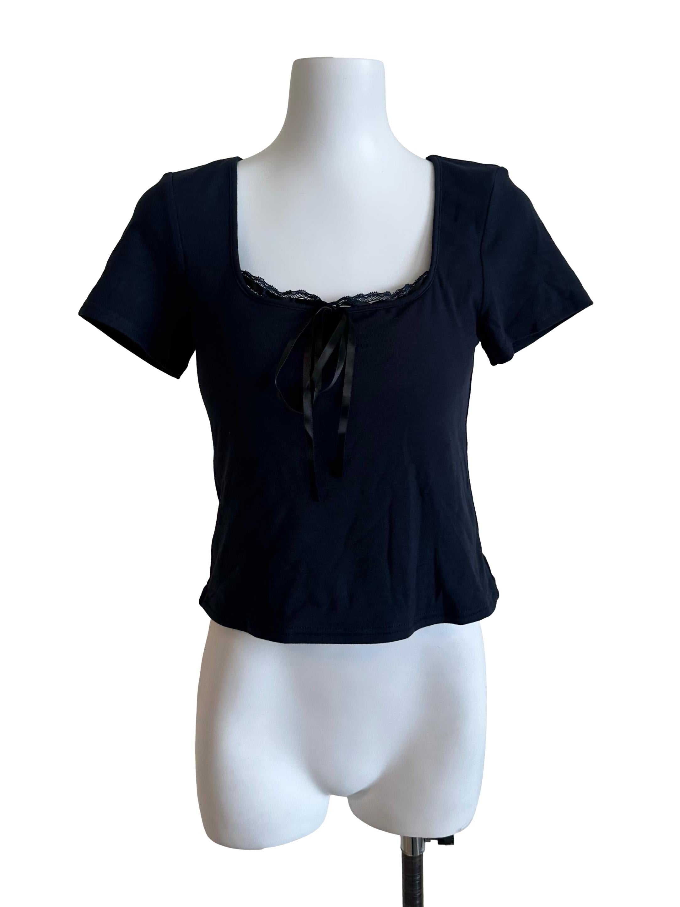 Midnight Blue Ribbon Short Sleeve Top