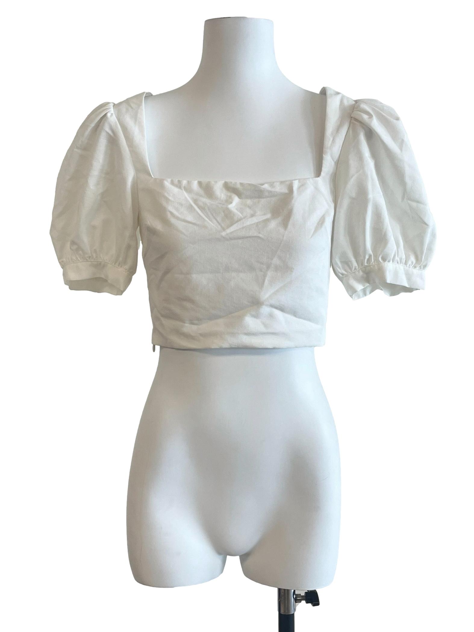 Off-White Square Neck Puff Sleeve Top