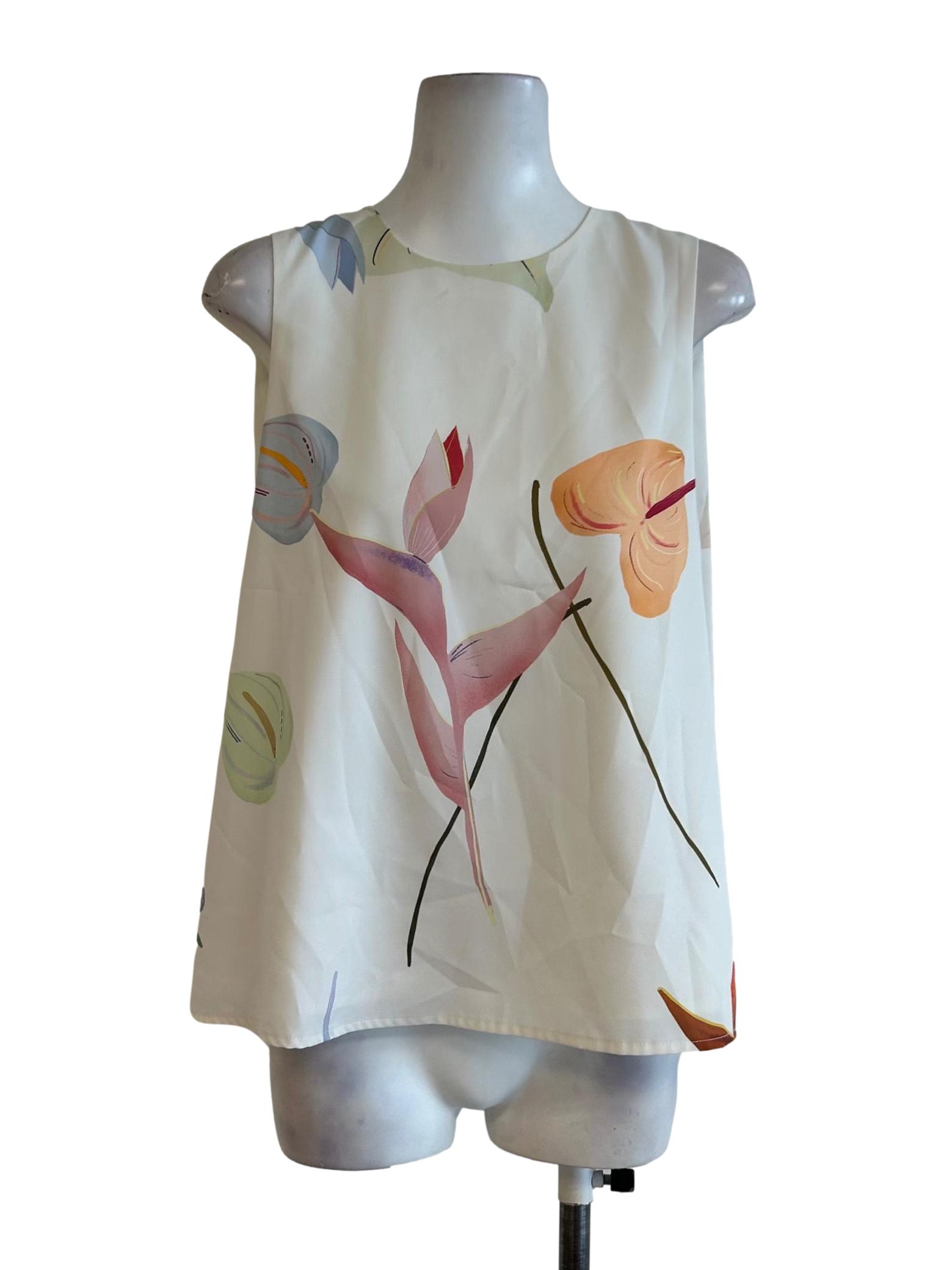 Chiffon White Floral Print Top LB