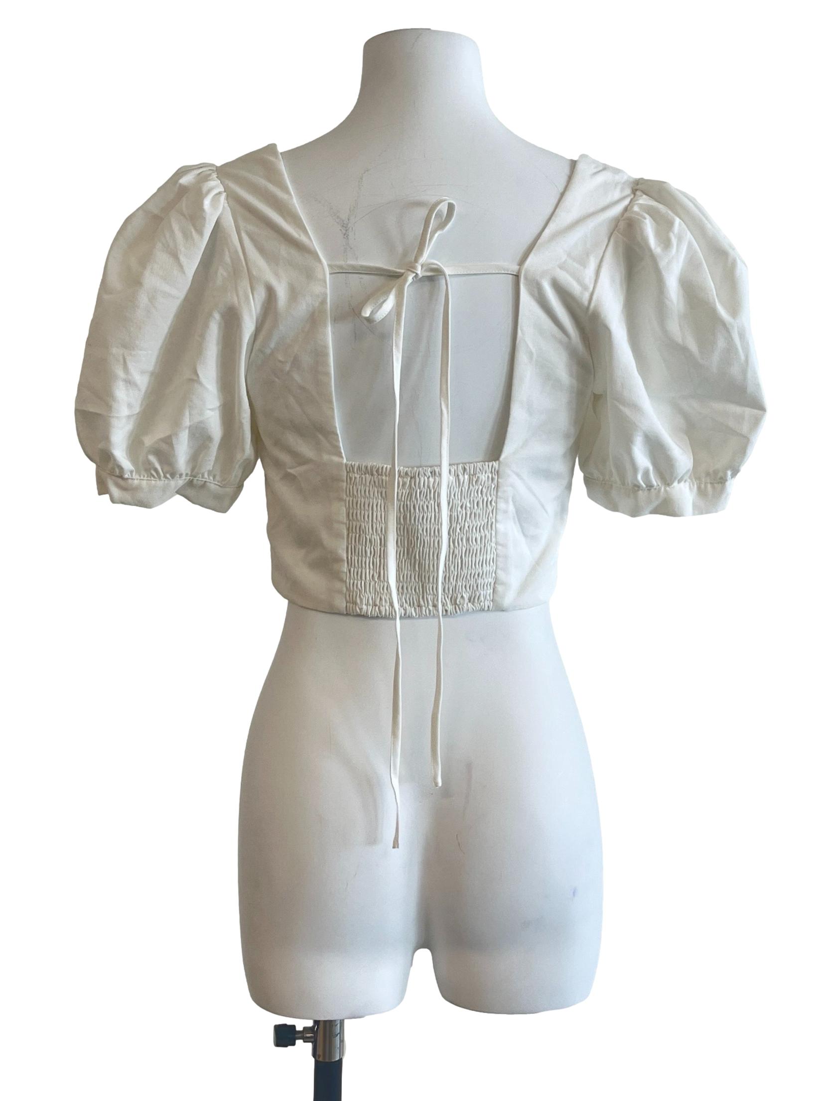 Off-White Square Neck Puff Sleeve Top