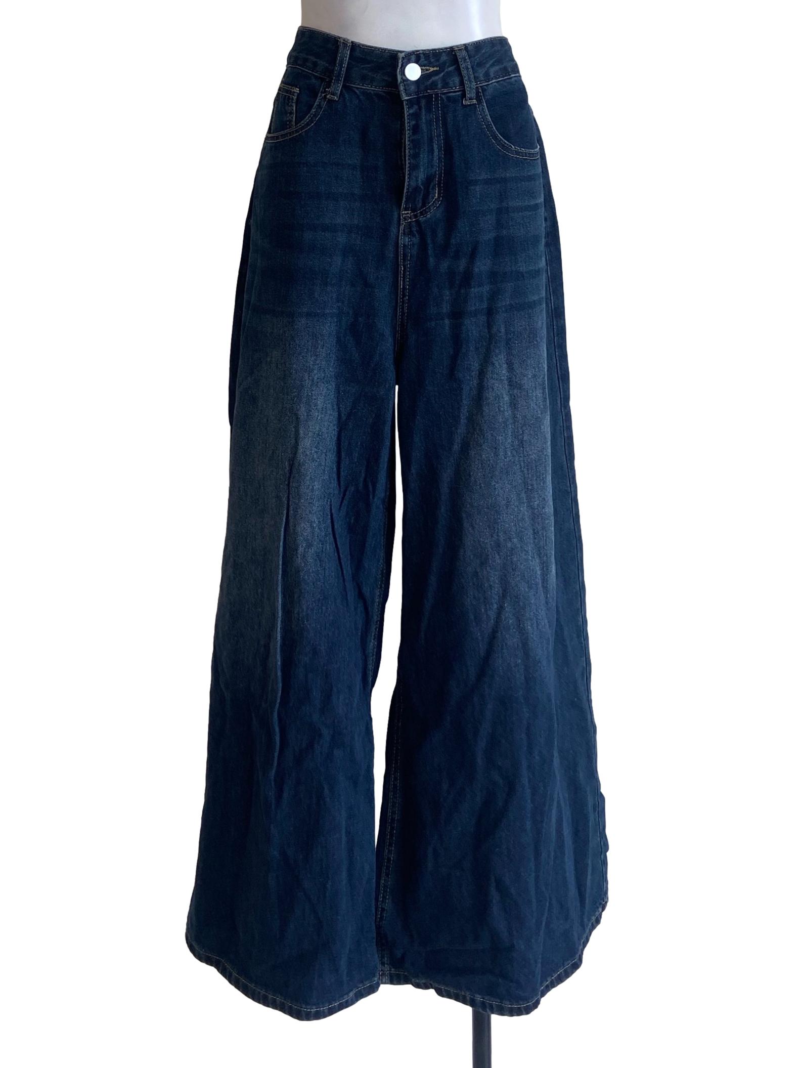 Denim Blue Herringbone Straight Jeans