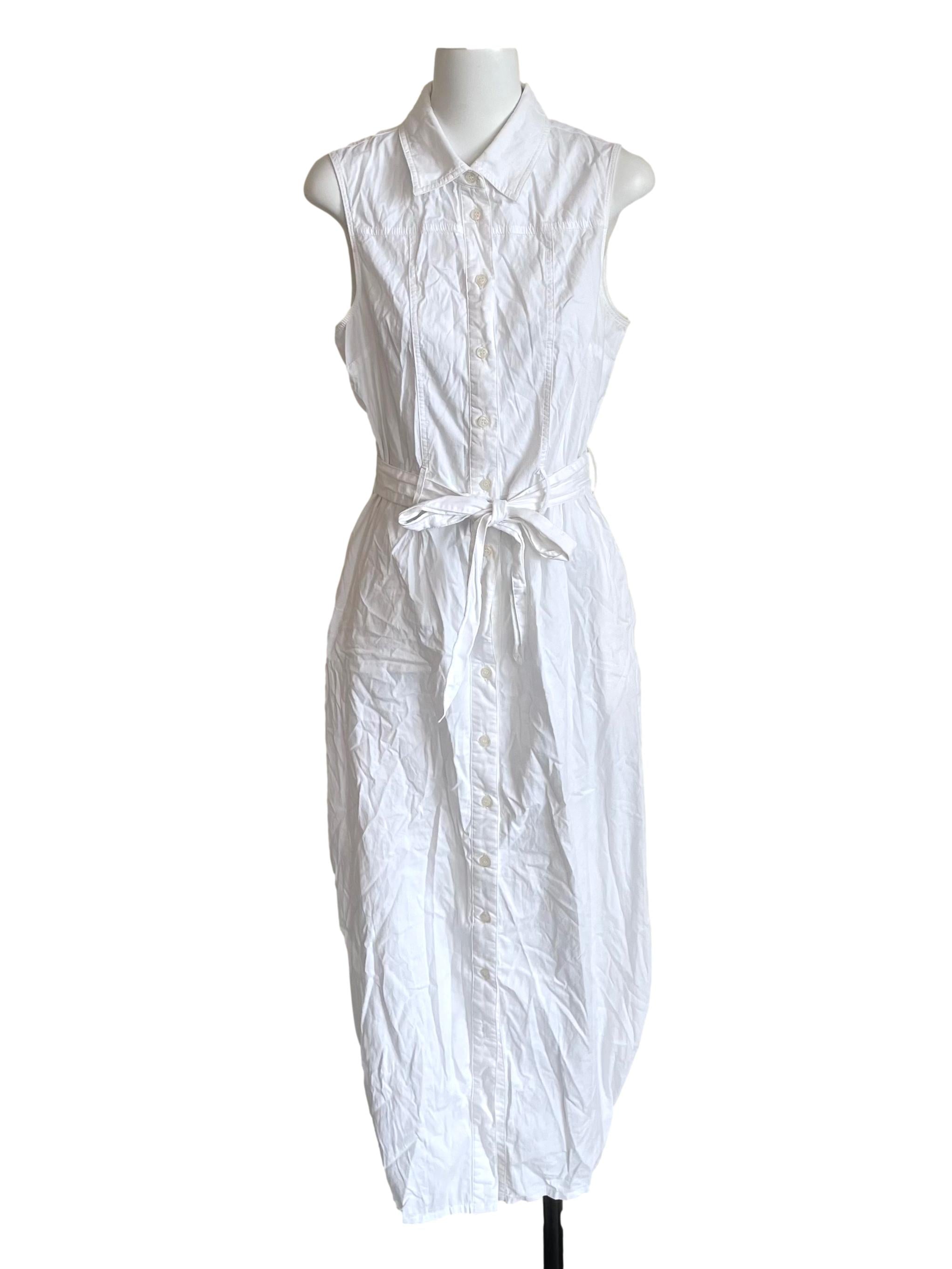 White Sleeveless Shirt Dress GA