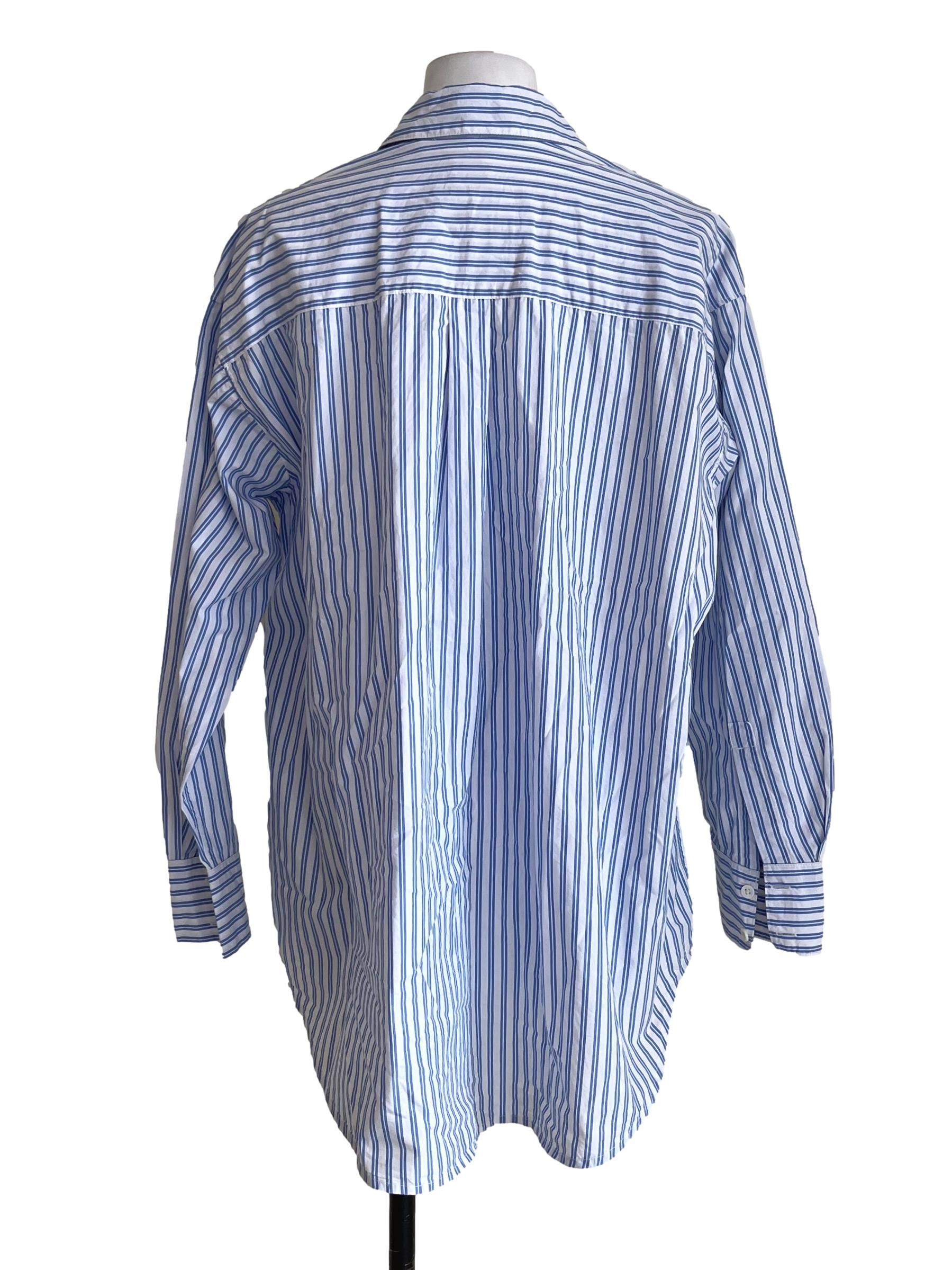 Cotton White & Blue Striped Relaxed Fit Shirts