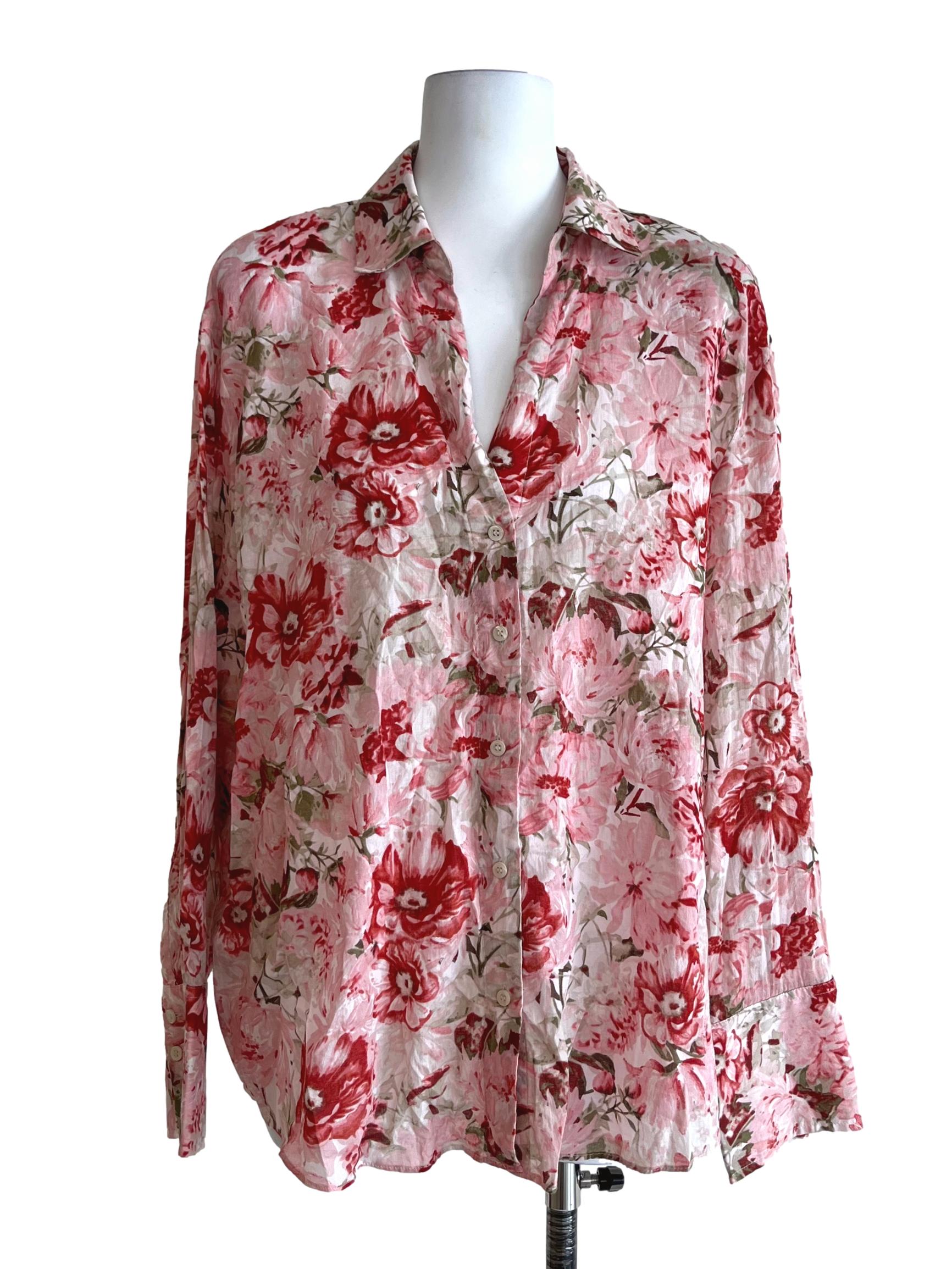 Blush Pink Floral Button-Up Blouse