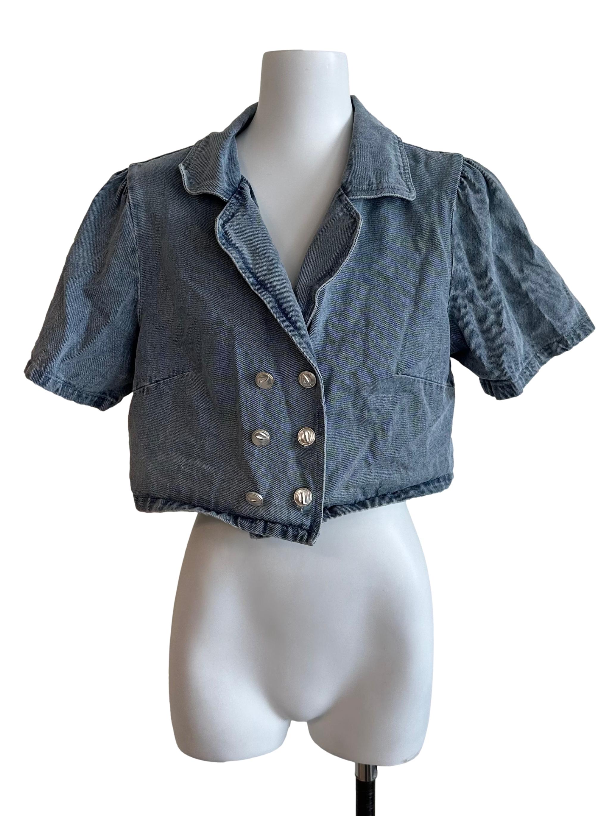 Washed Blue Denim Collar Top