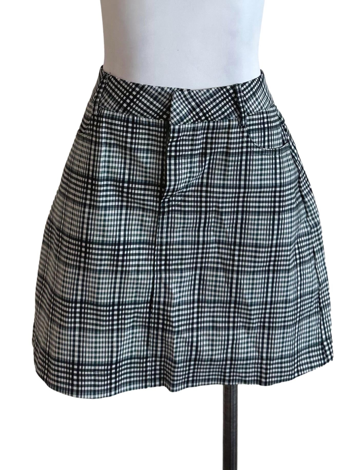 Dark Green Plaid Pattern Mini Skirt