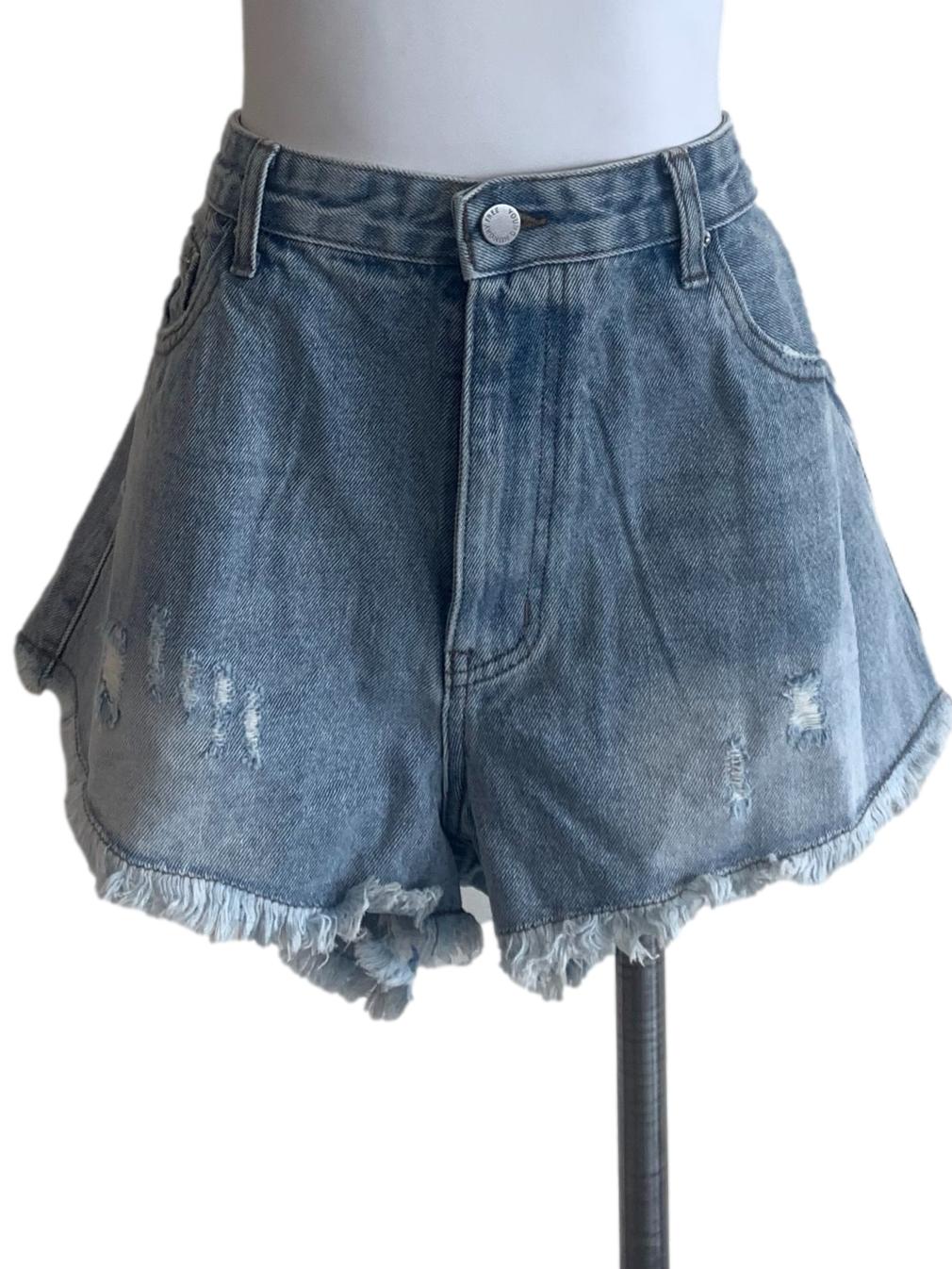 Denim Blue Distressed Shorts