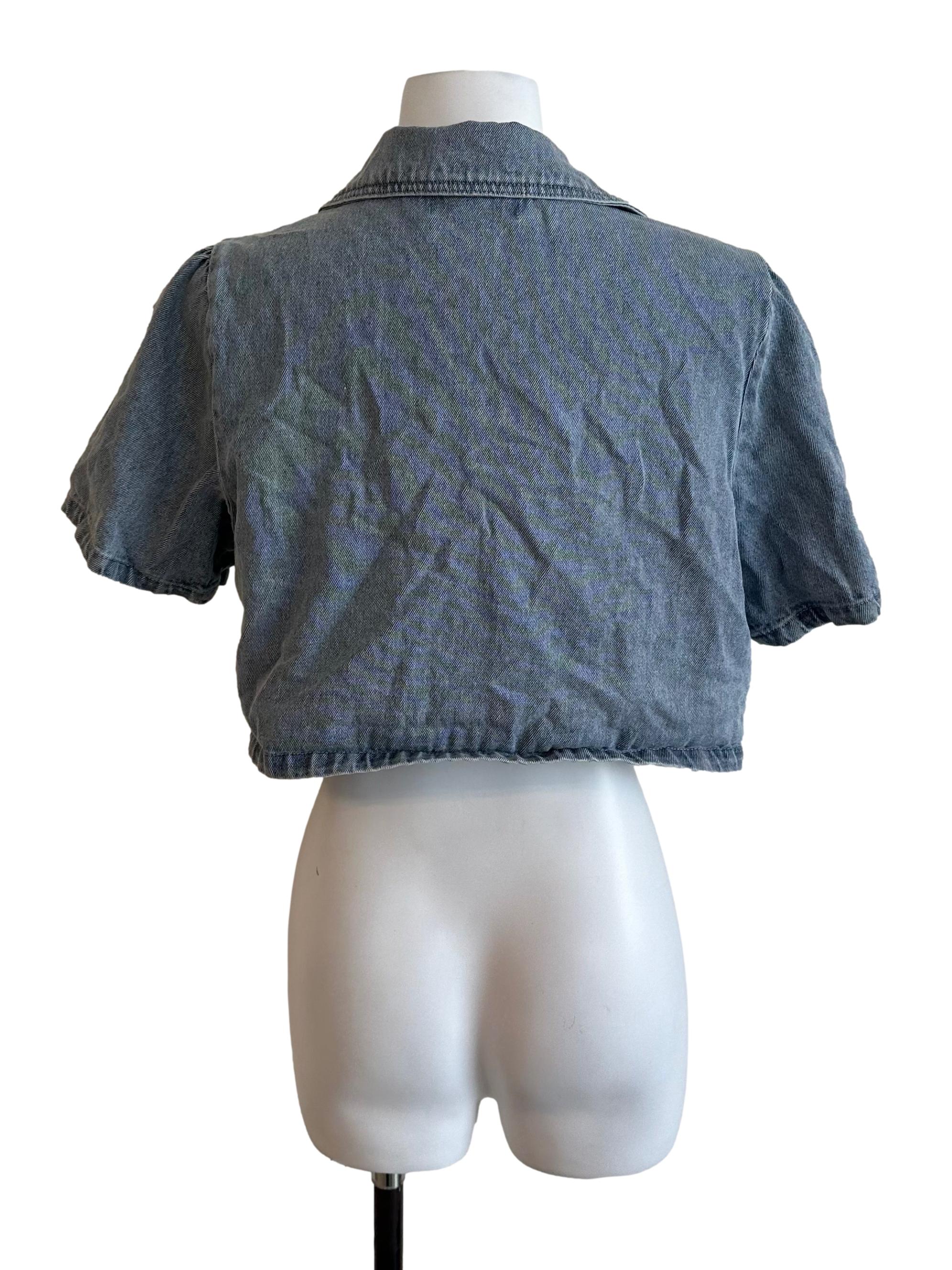 Washed Blue Denim Collar Top