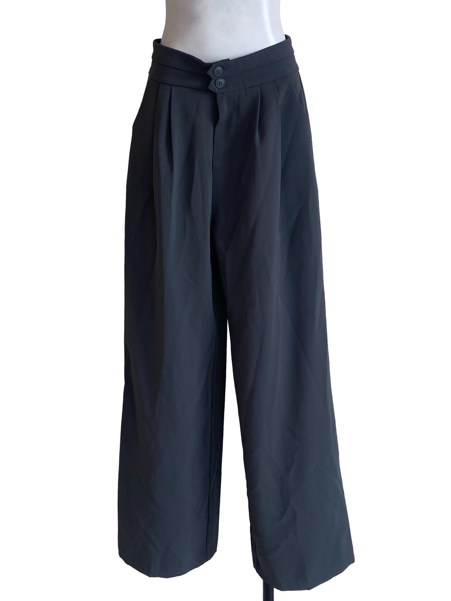 Grey Twill High Waist Straight Pants