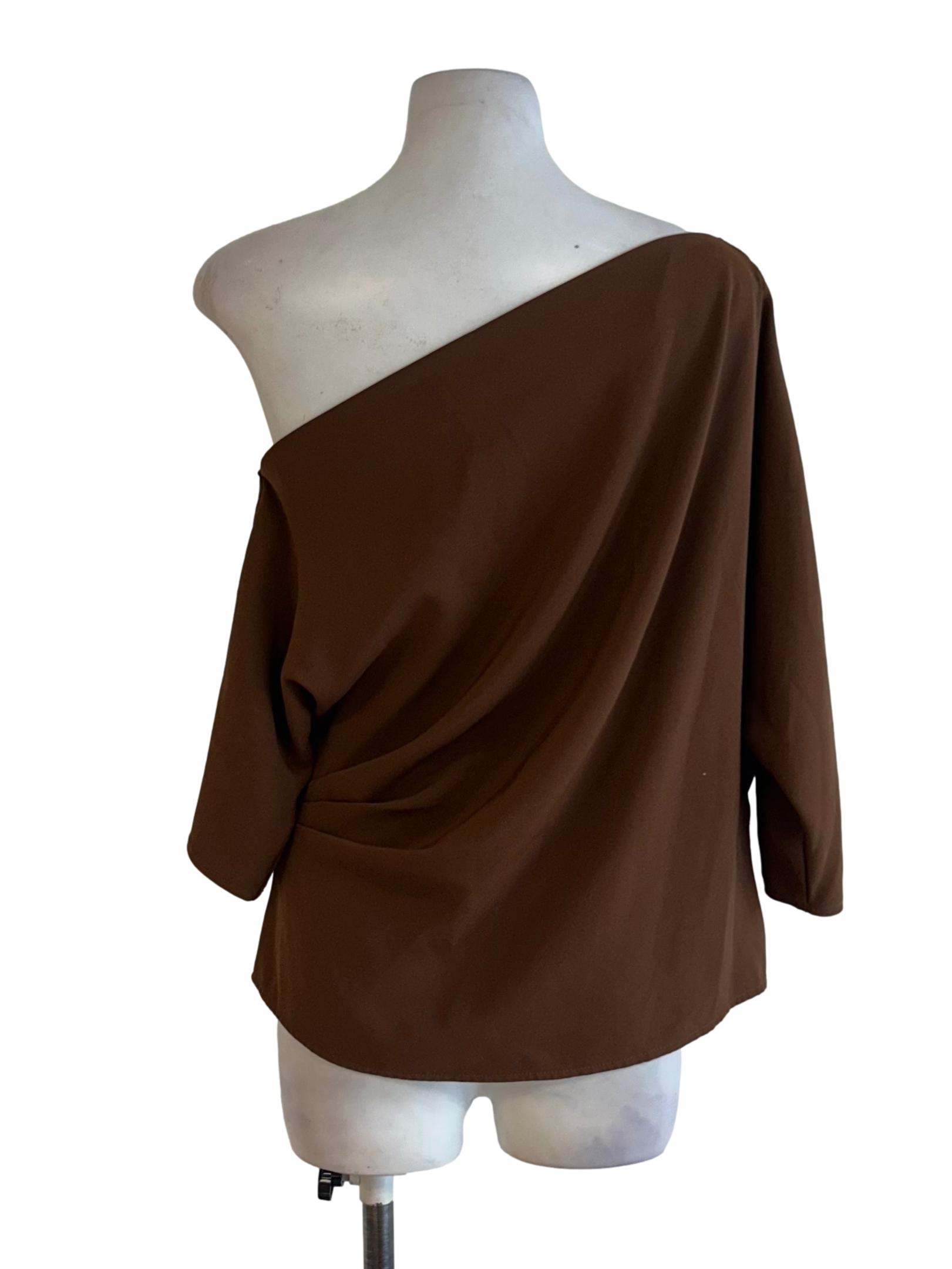 Cinnamon Brown Asymmetrical Neckline Blouse LB