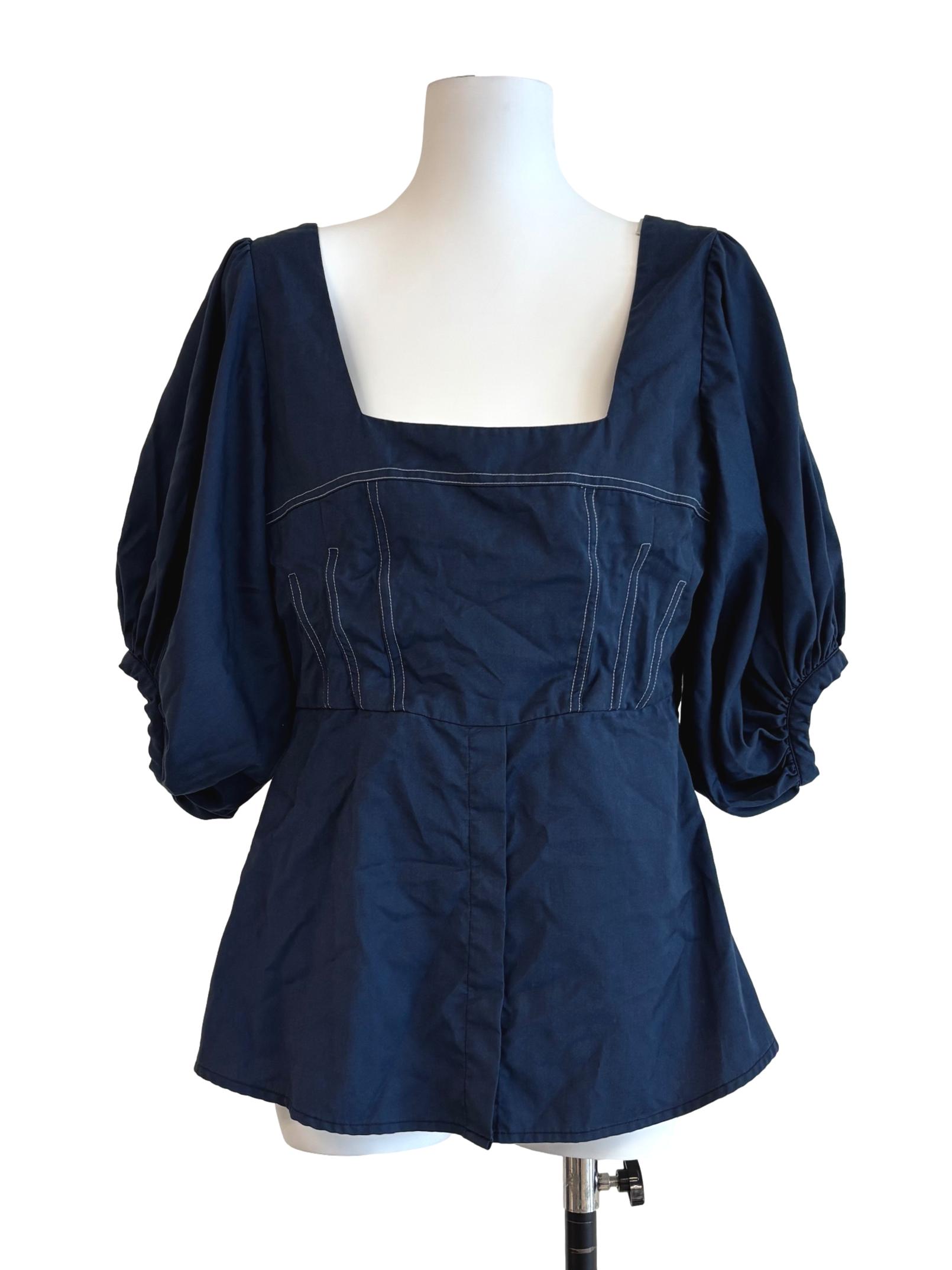 Stone Blue Square Neck Sculpted Top