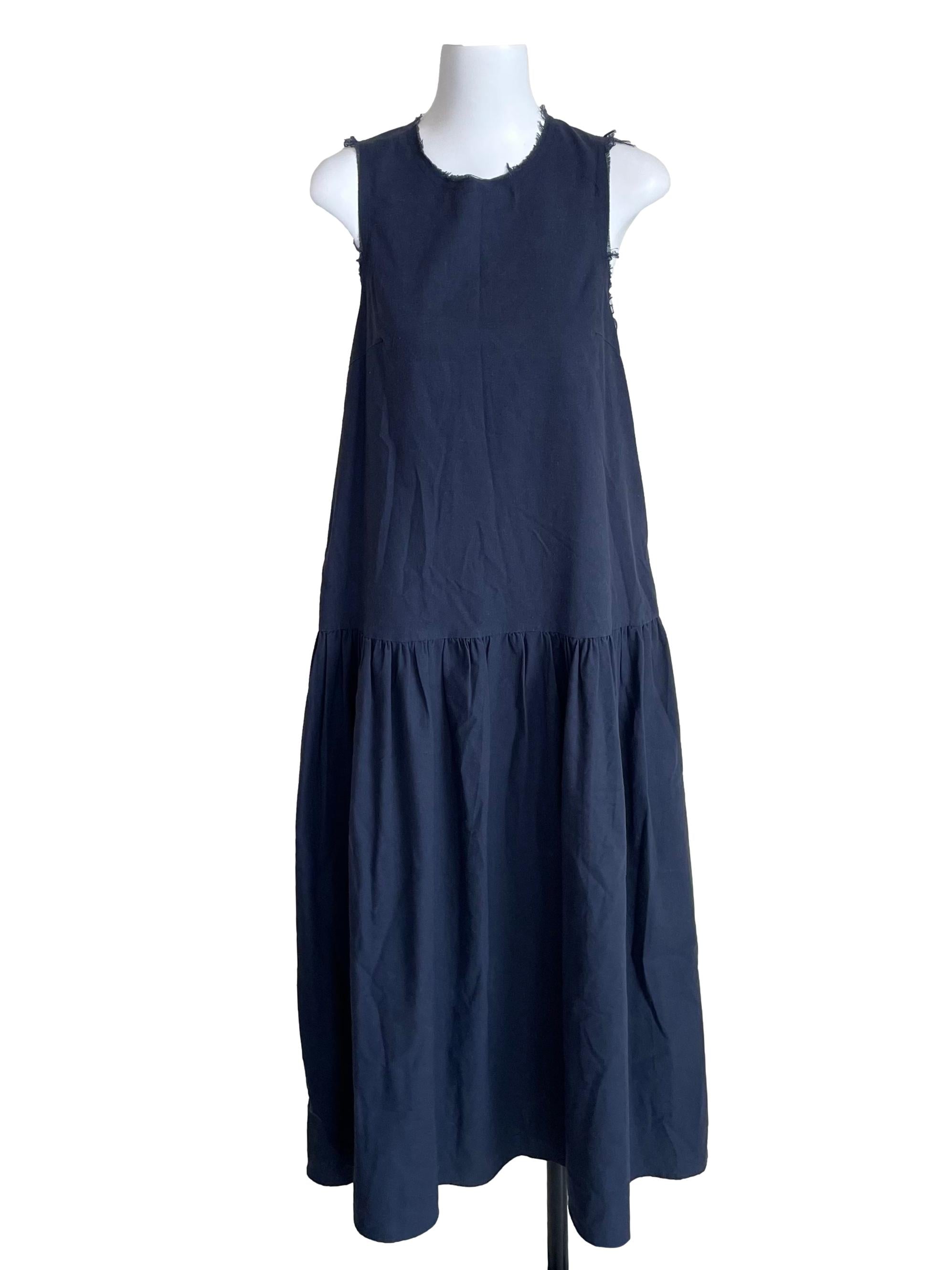 Navy Raw Hem Drop Waist Dress OSN