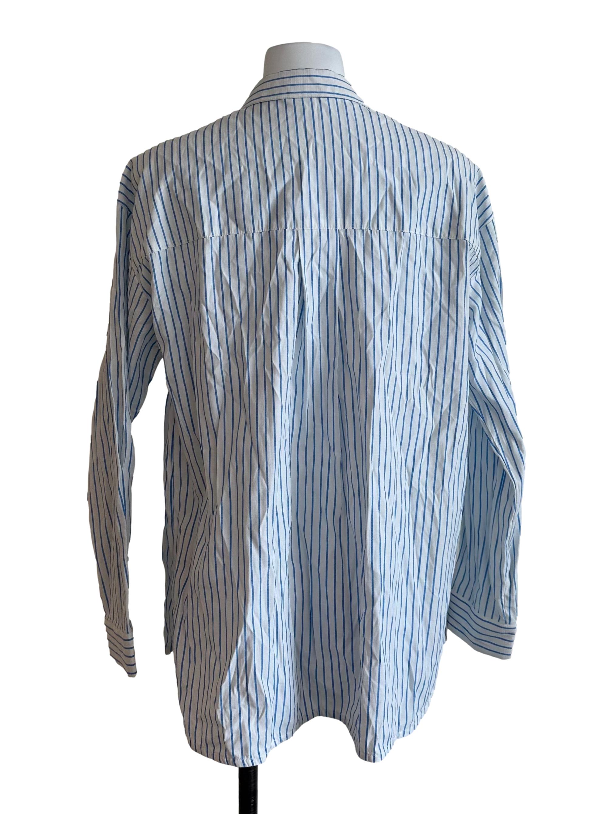 White Blue Stripe Collar Top