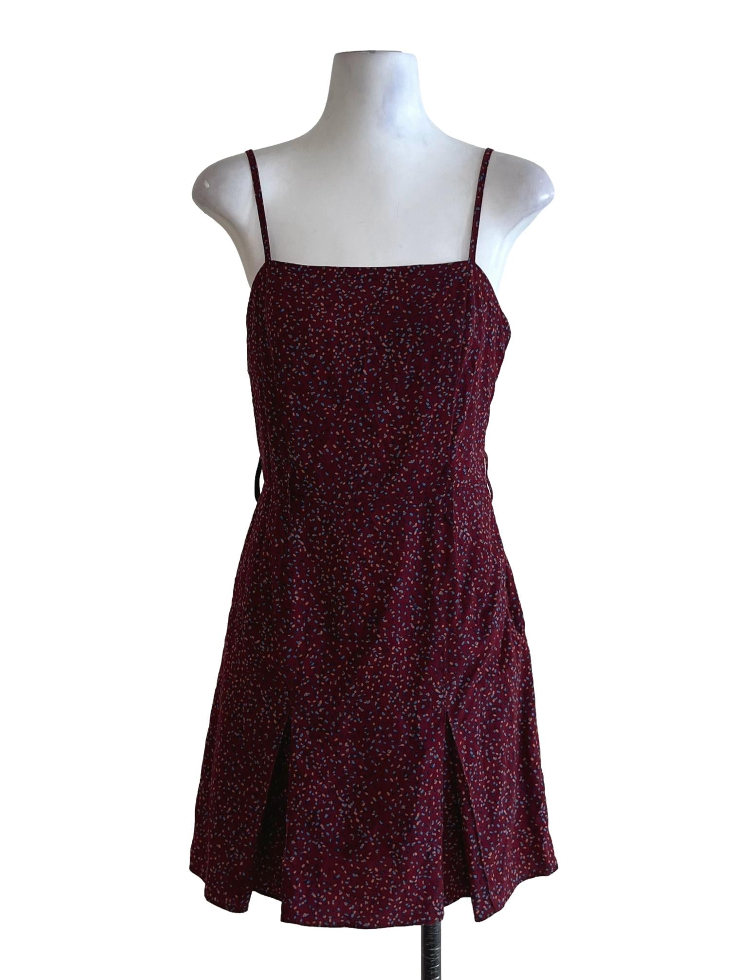 Wine Red Spaghetti Strap A-Line Dress