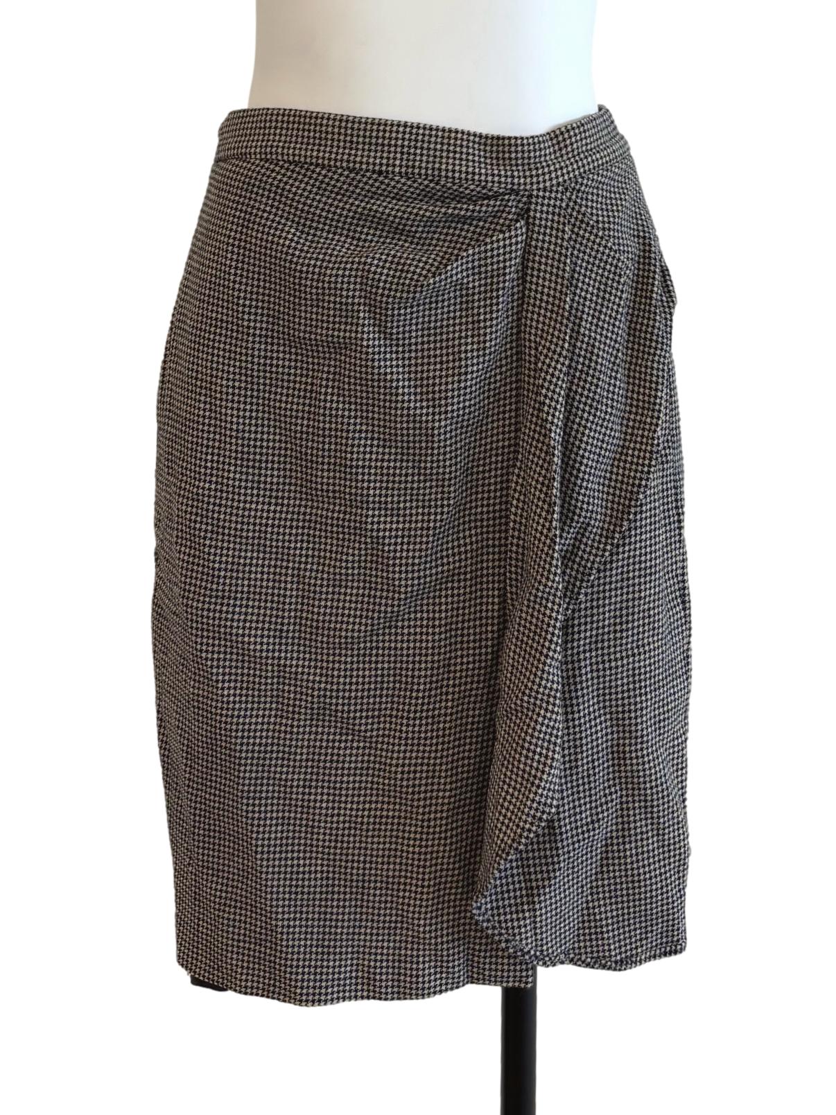 Buff Brown Houndstooth Knee Length Skirt