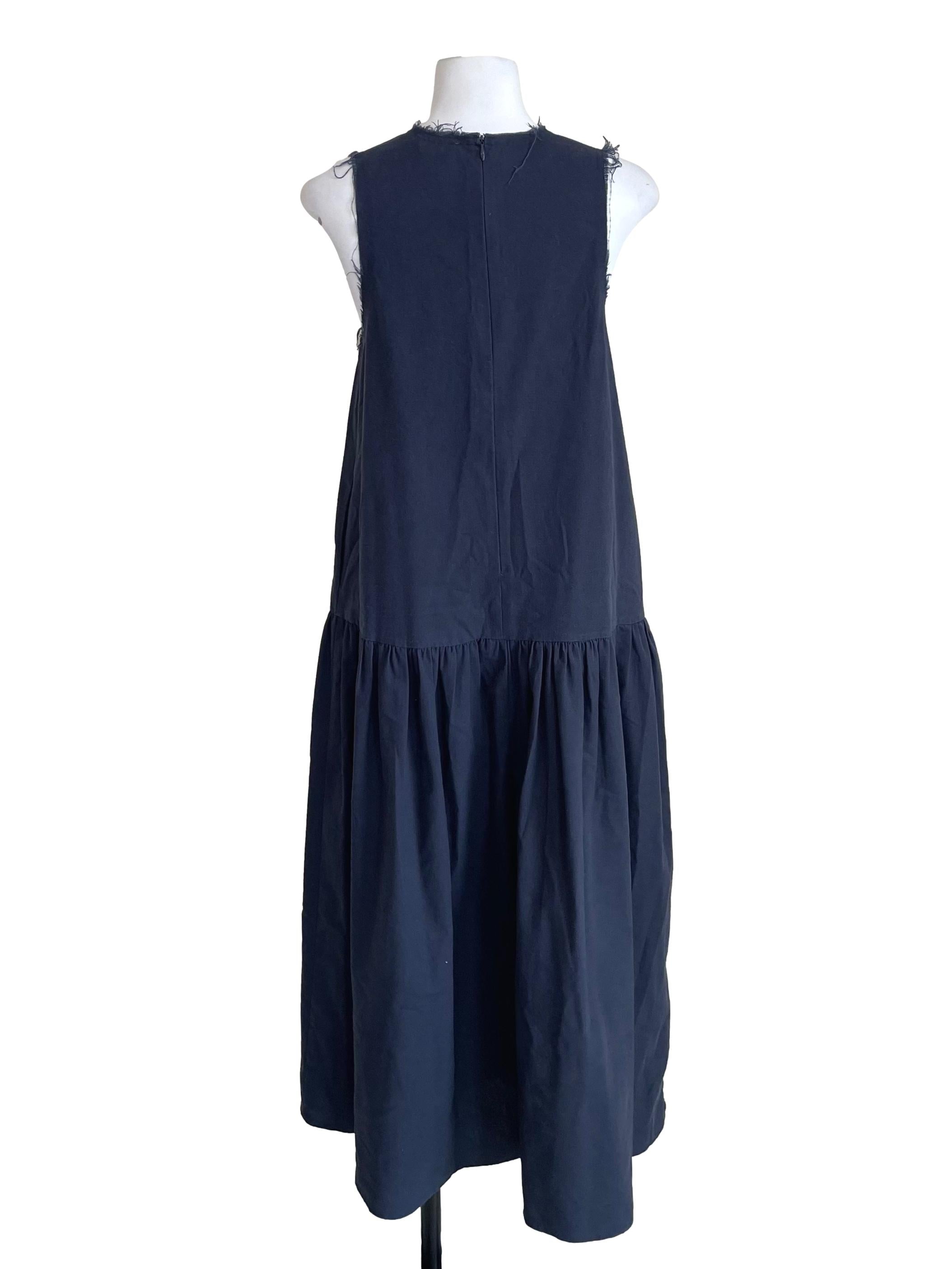 Navy Raw Hem Drop Waist Dress OSN