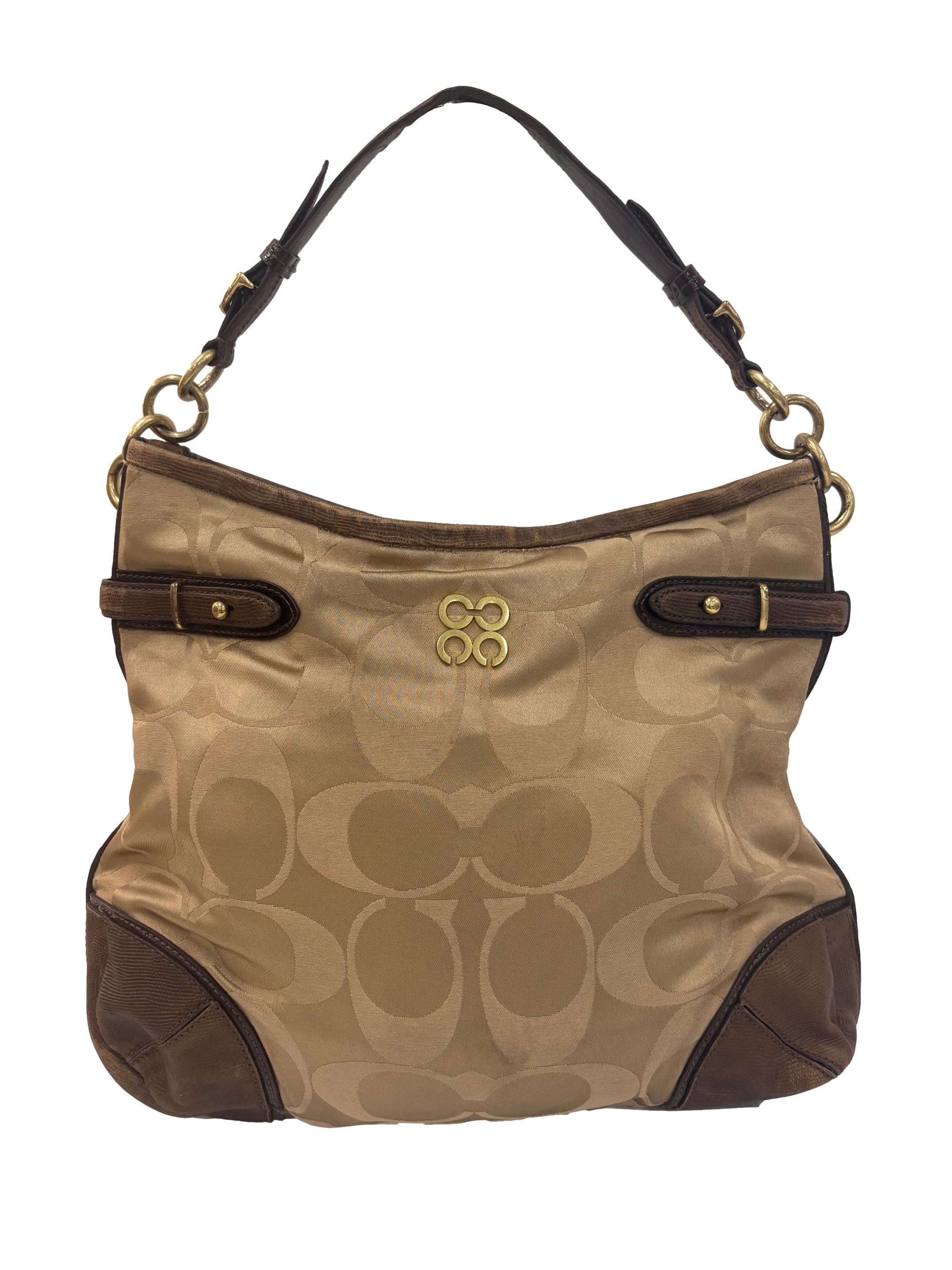 Brown Satin Hobo Leather Shoulder Bag