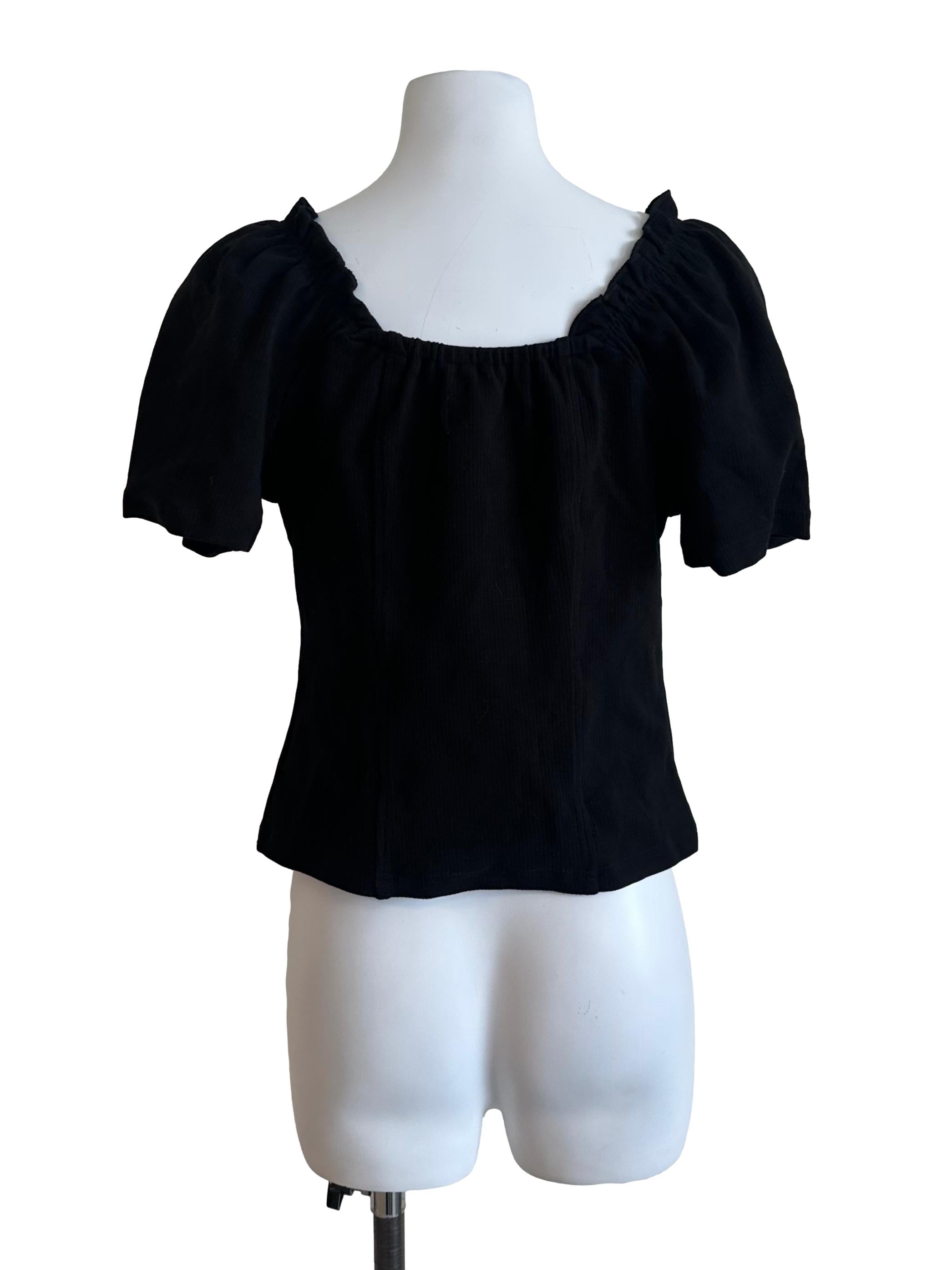 Raven Black Ruched Ribbon Blouse