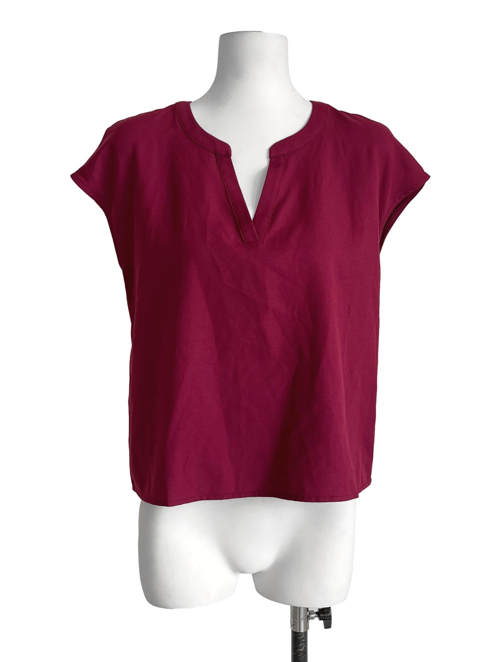 Garnet Red V-Neck Casual Blouse LB
