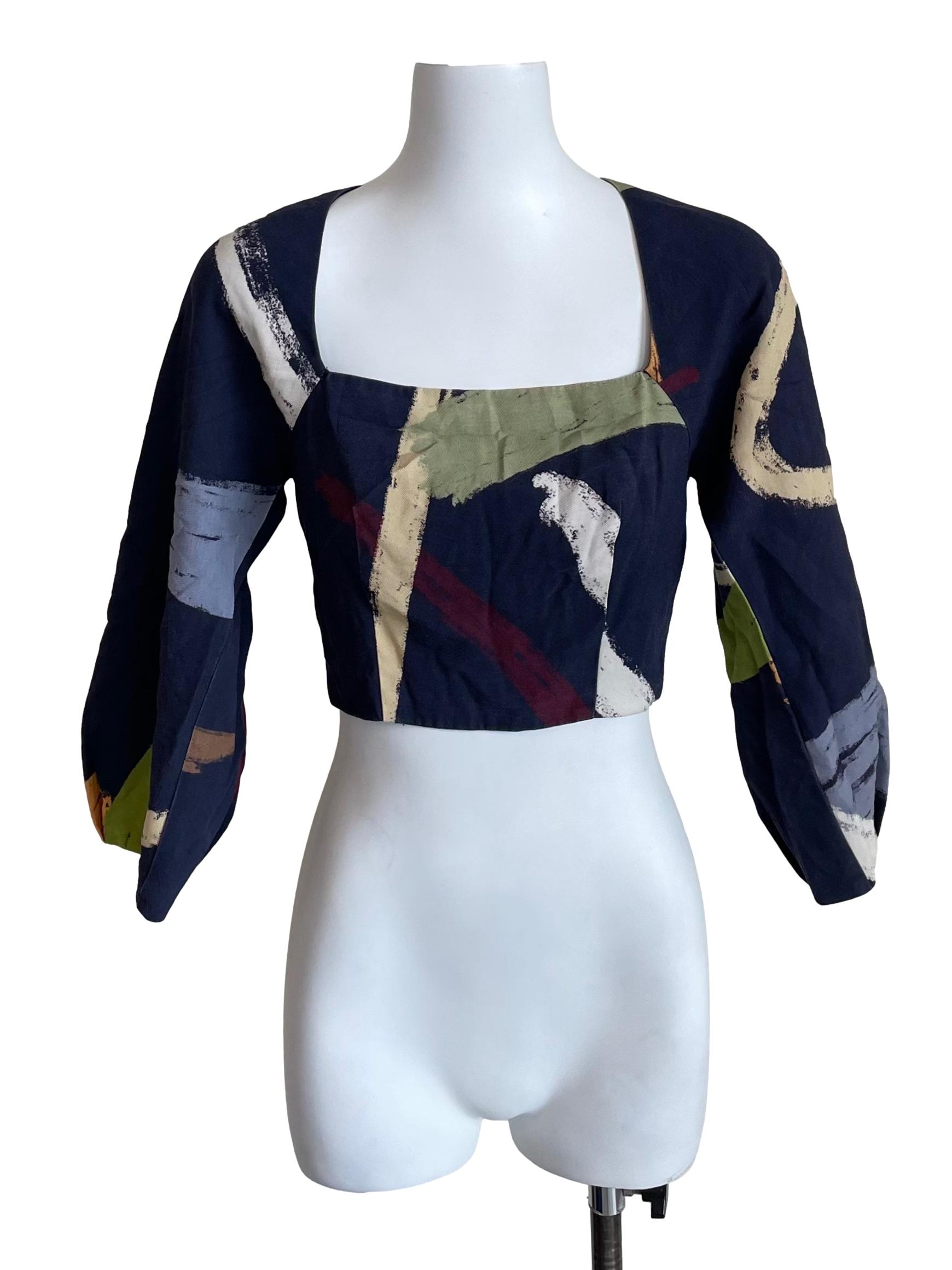 Navy Courtyard Straight Neck Blouse OSN