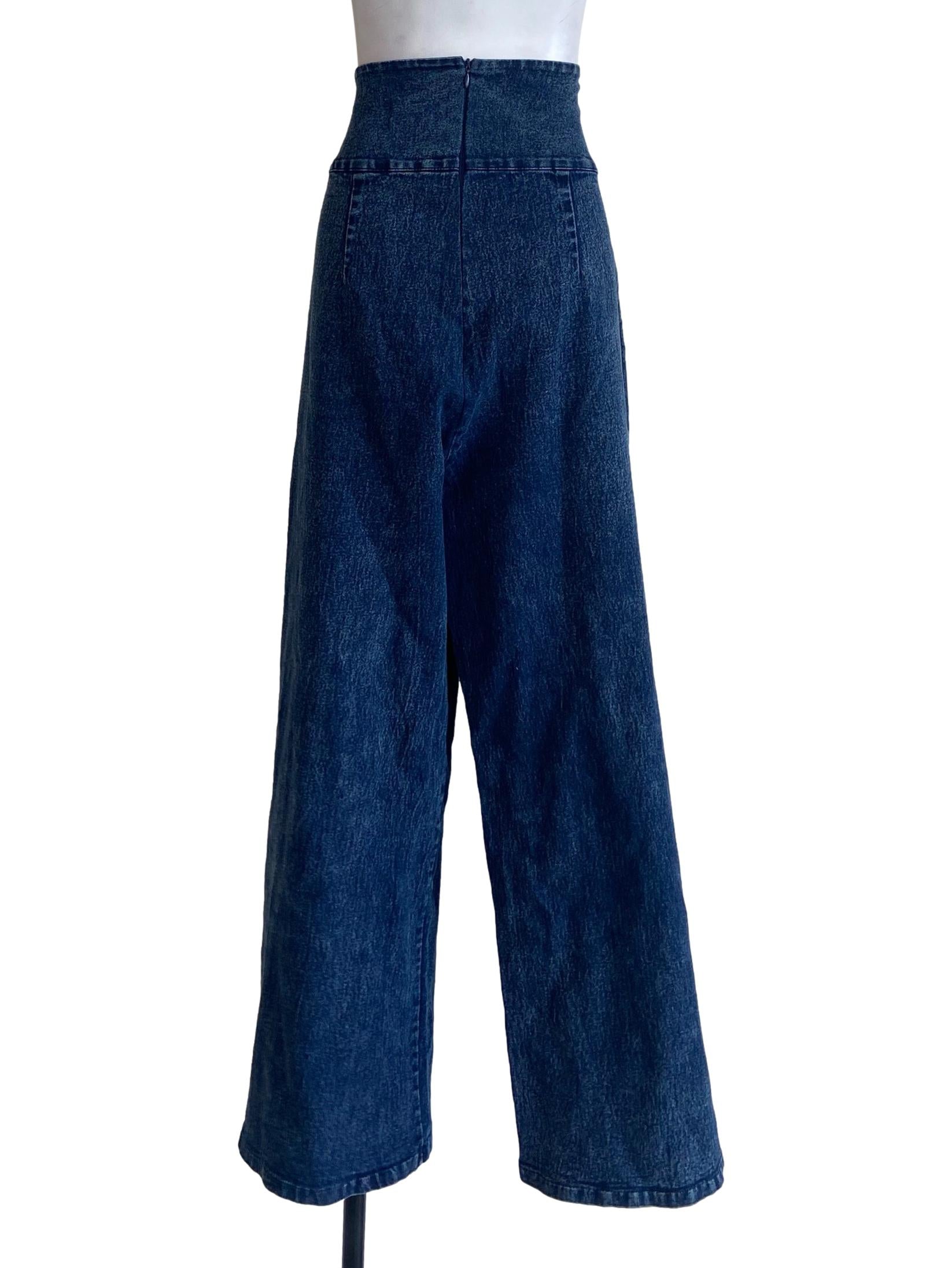 Denim Blue High Waist Herringbone Jeans