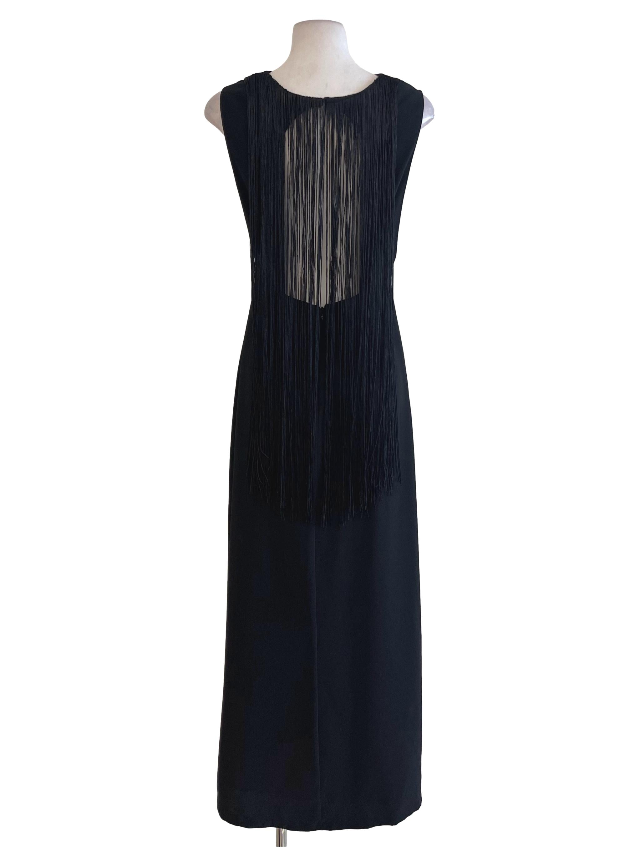 Black Fringe Back Long Dress