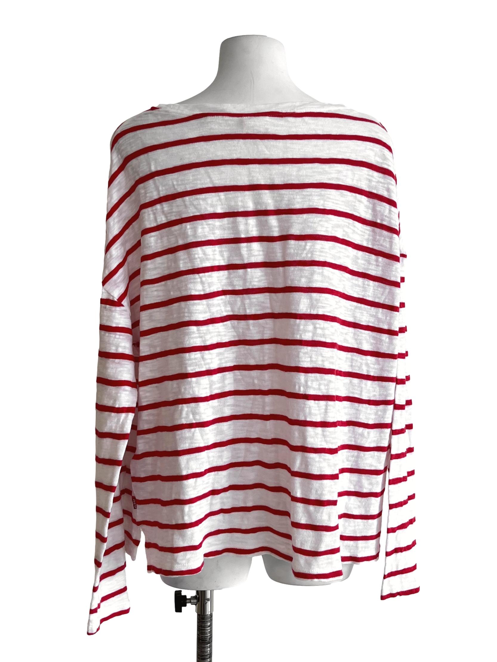 Cream White & Red Striped Oversized Top