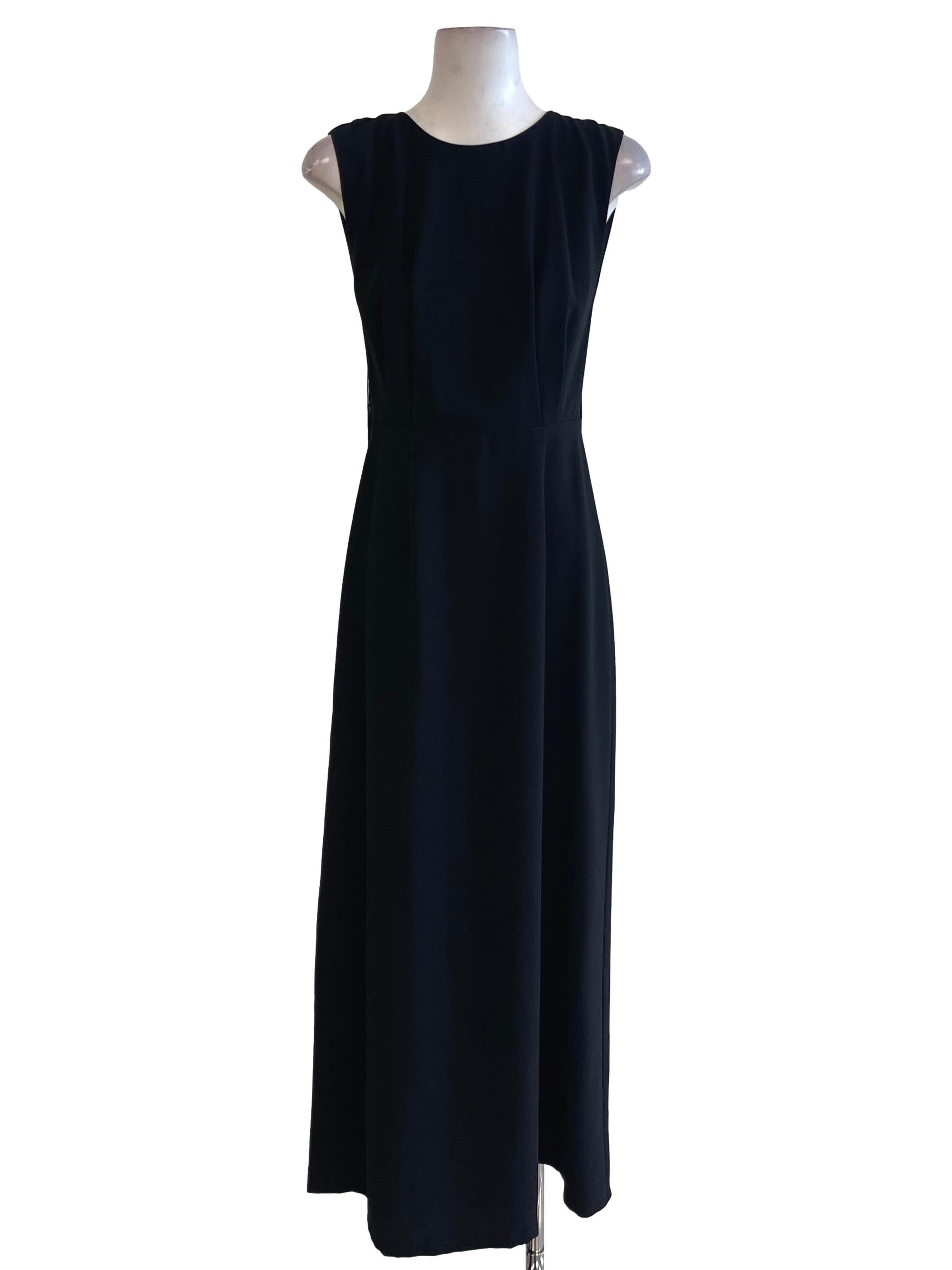 Black Fringe Back Long Dress