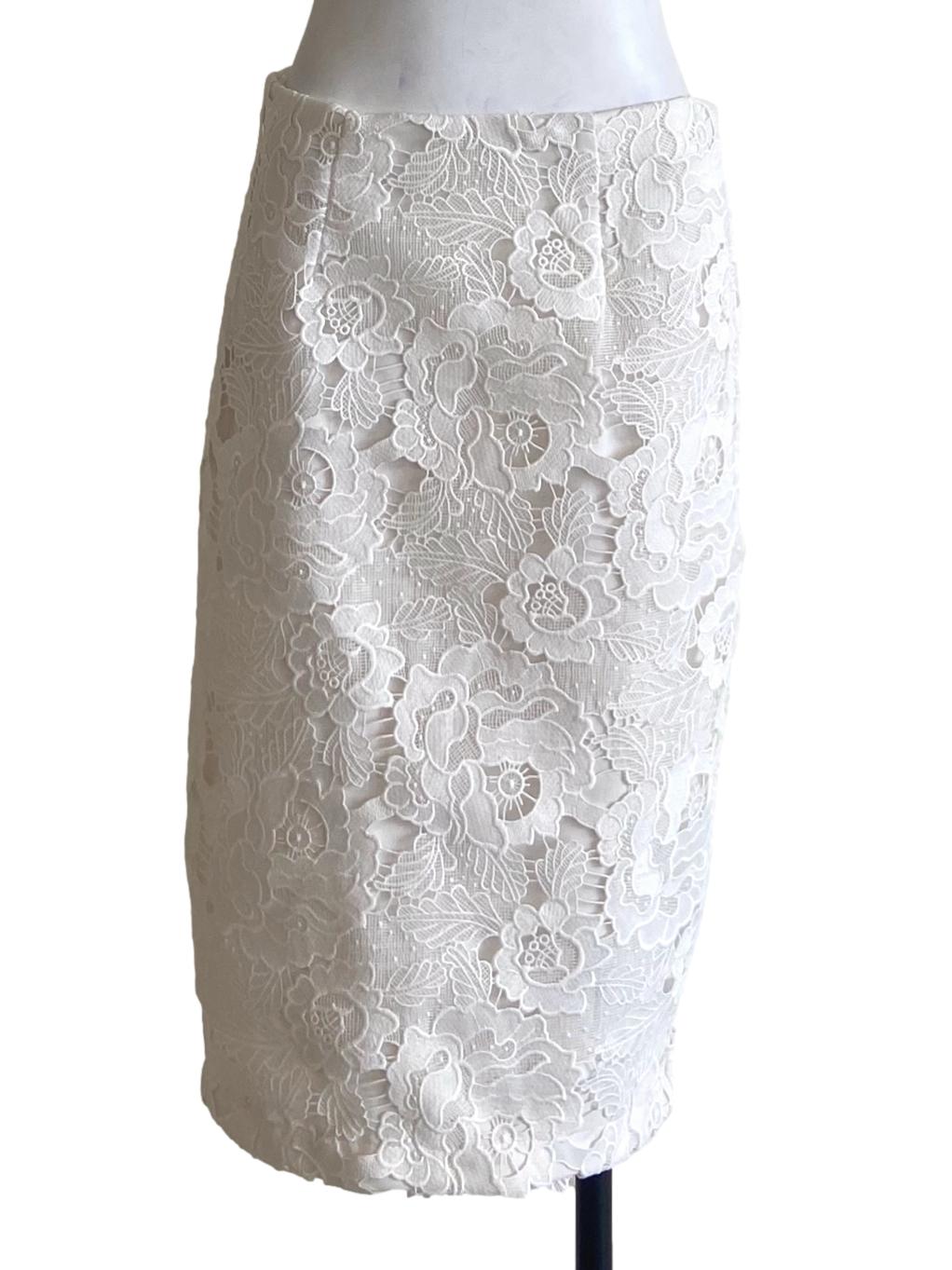 White Floral Lace Pencil Skirt TEM