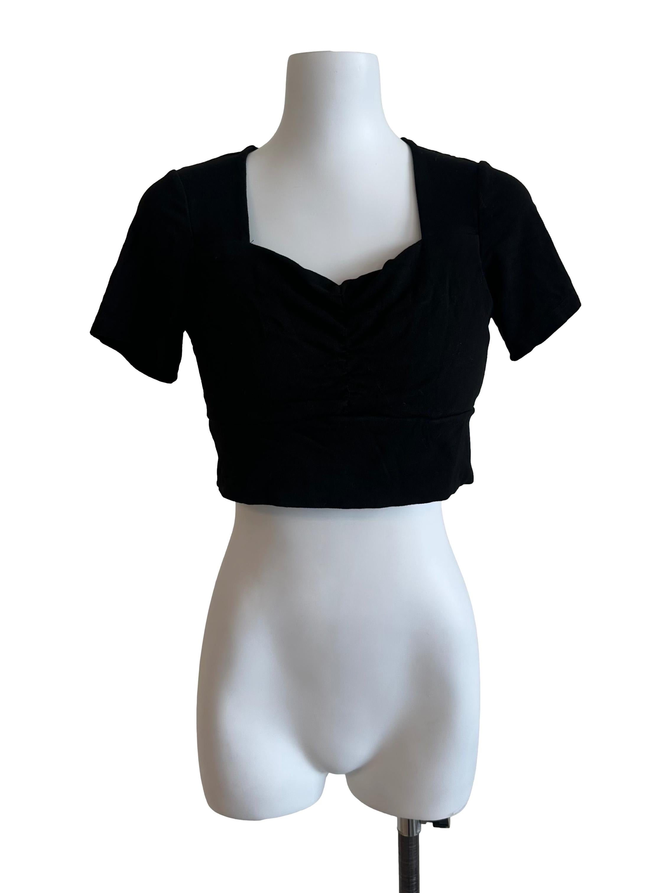 Rich Black Short Sleeve Crop Top