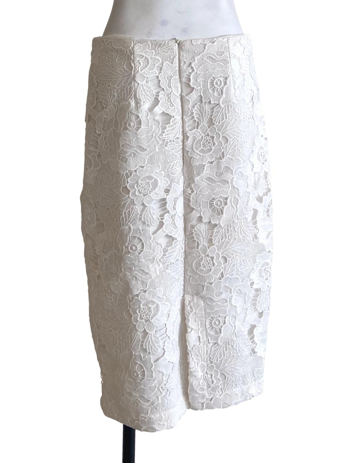 White Floral Lace Pencil Skirt TEM