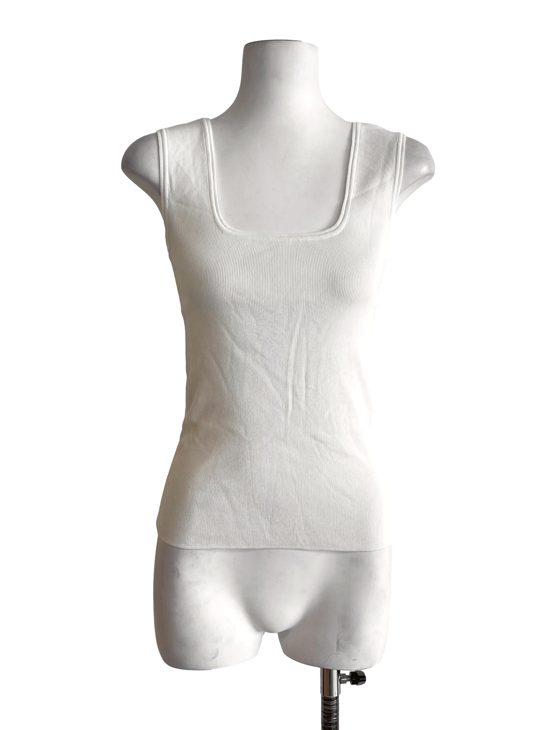 Cream White Square-Neck Fitted Tank Top LB