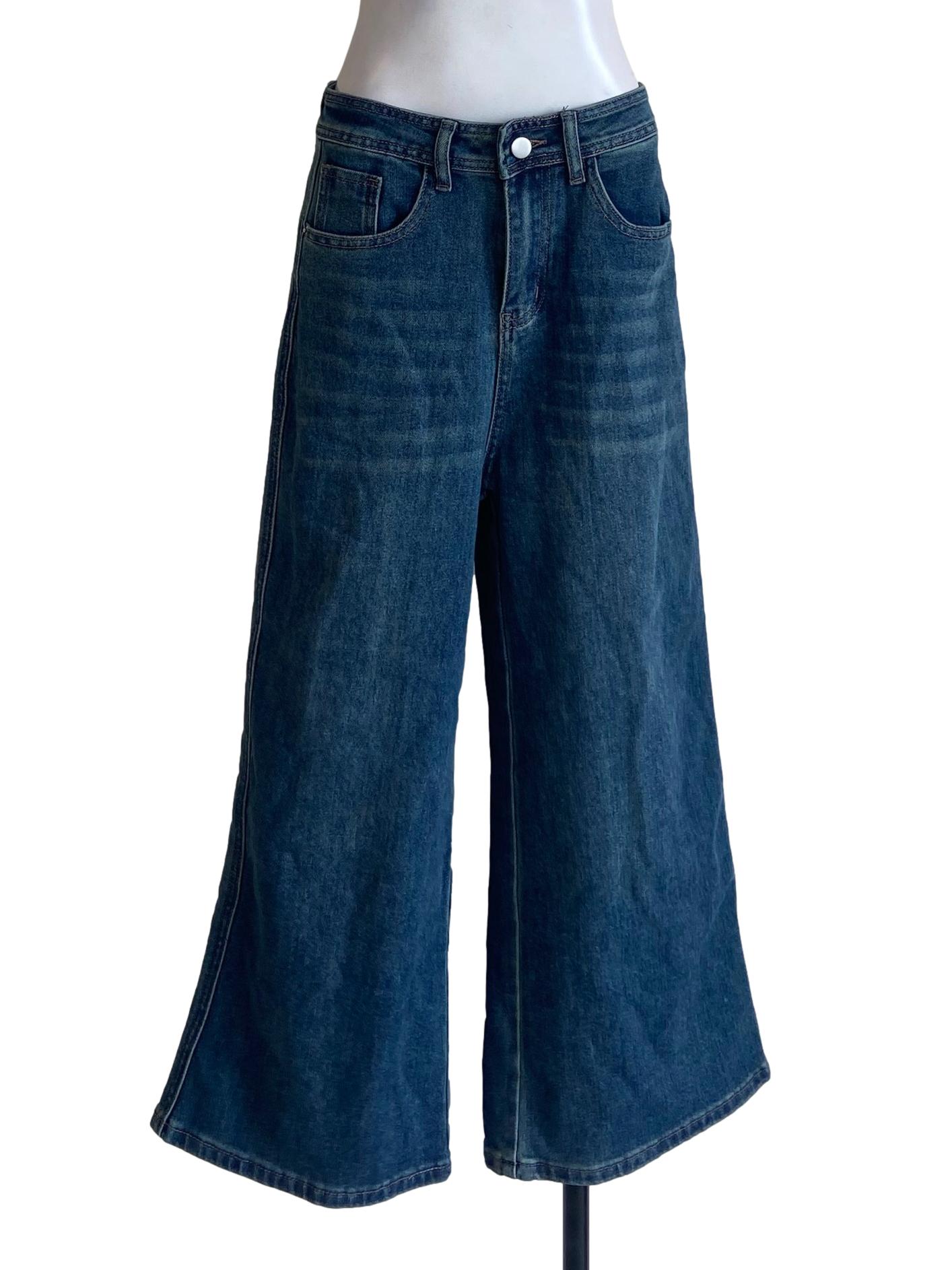 Blue Herringbone Straight Jeans