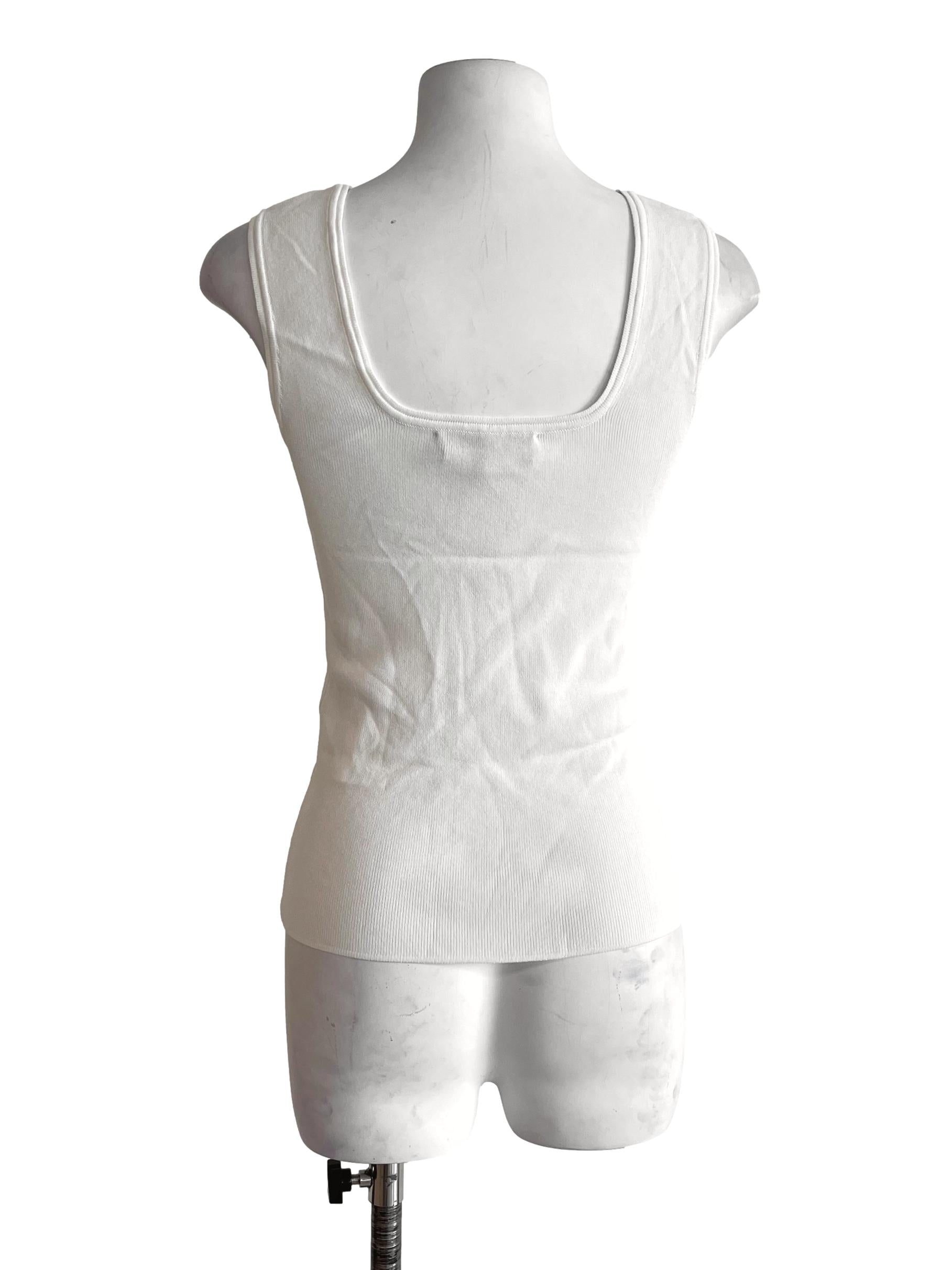 Cream White Square-Neck Fitted Tank Top LB