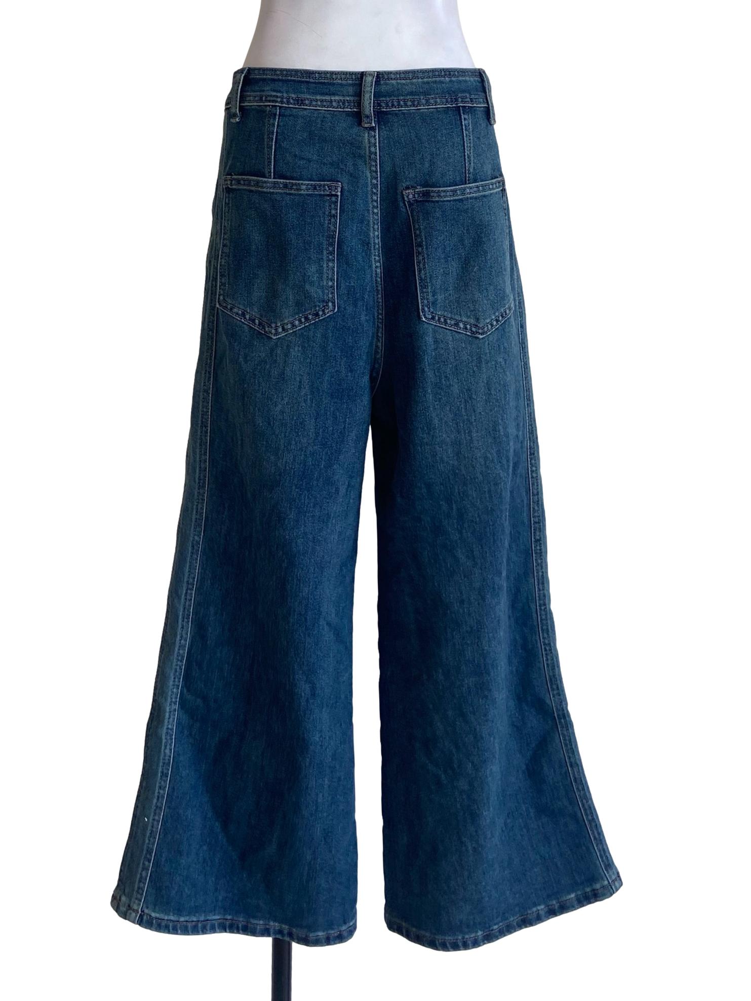 Blue Herringbone Straight Jeans