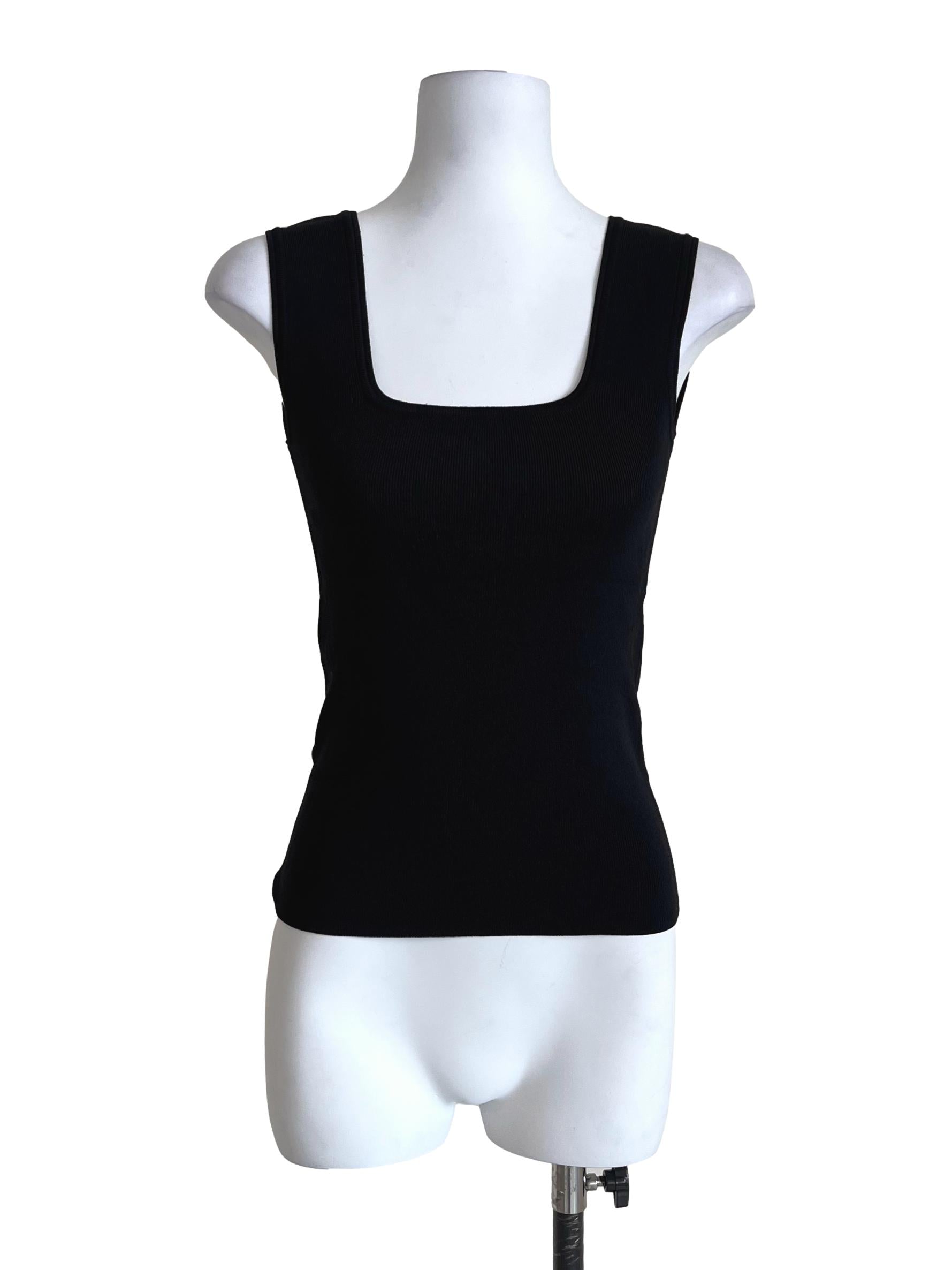 Jade Black Square-Neck Fitted Tank Top LB