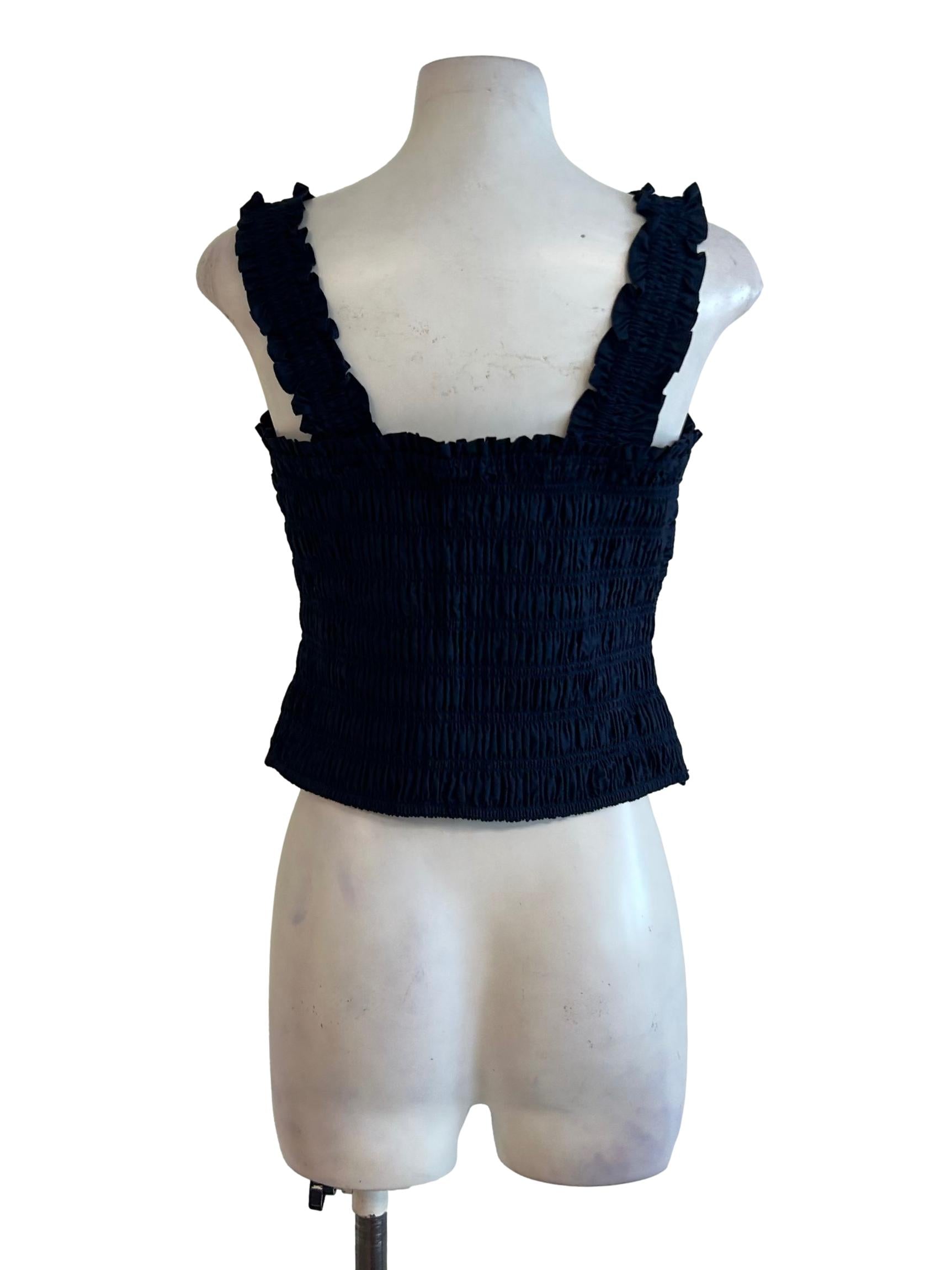Navy Blue Smocked Sleeveless Top TEM