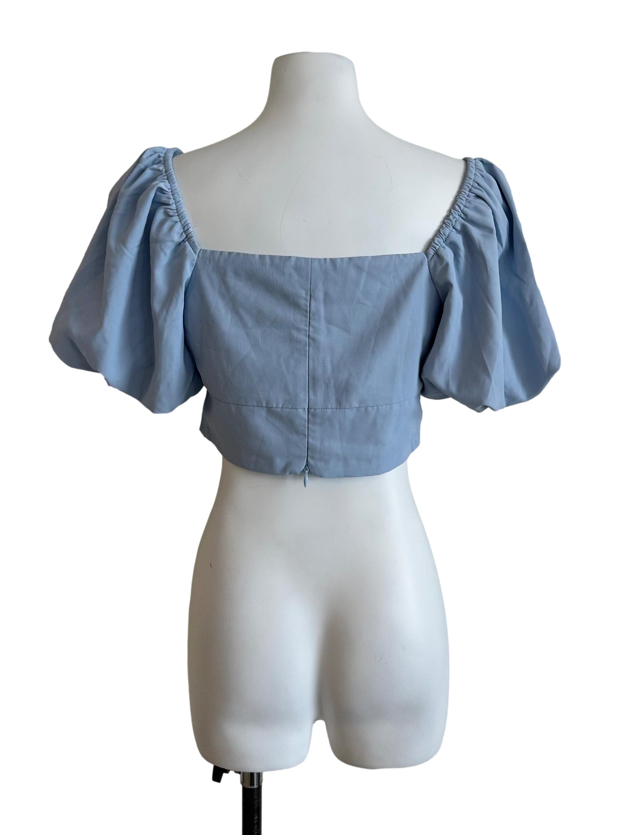 Light Blue Pleated Puff Sleeve Top