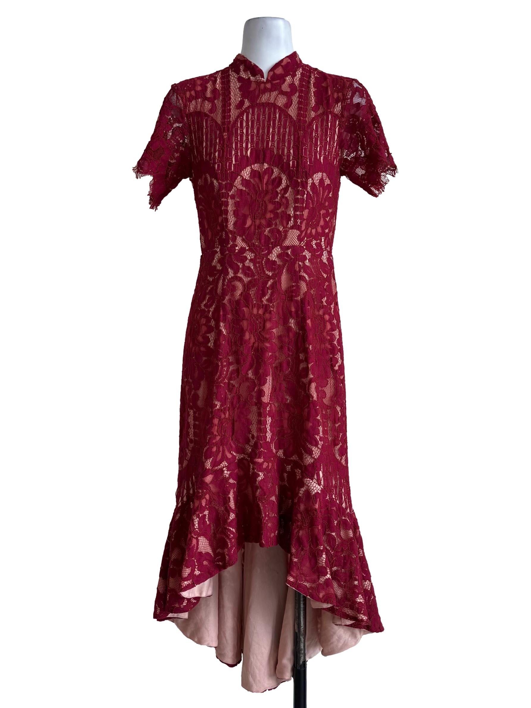 Lace Red Mandarin Collar Dress
