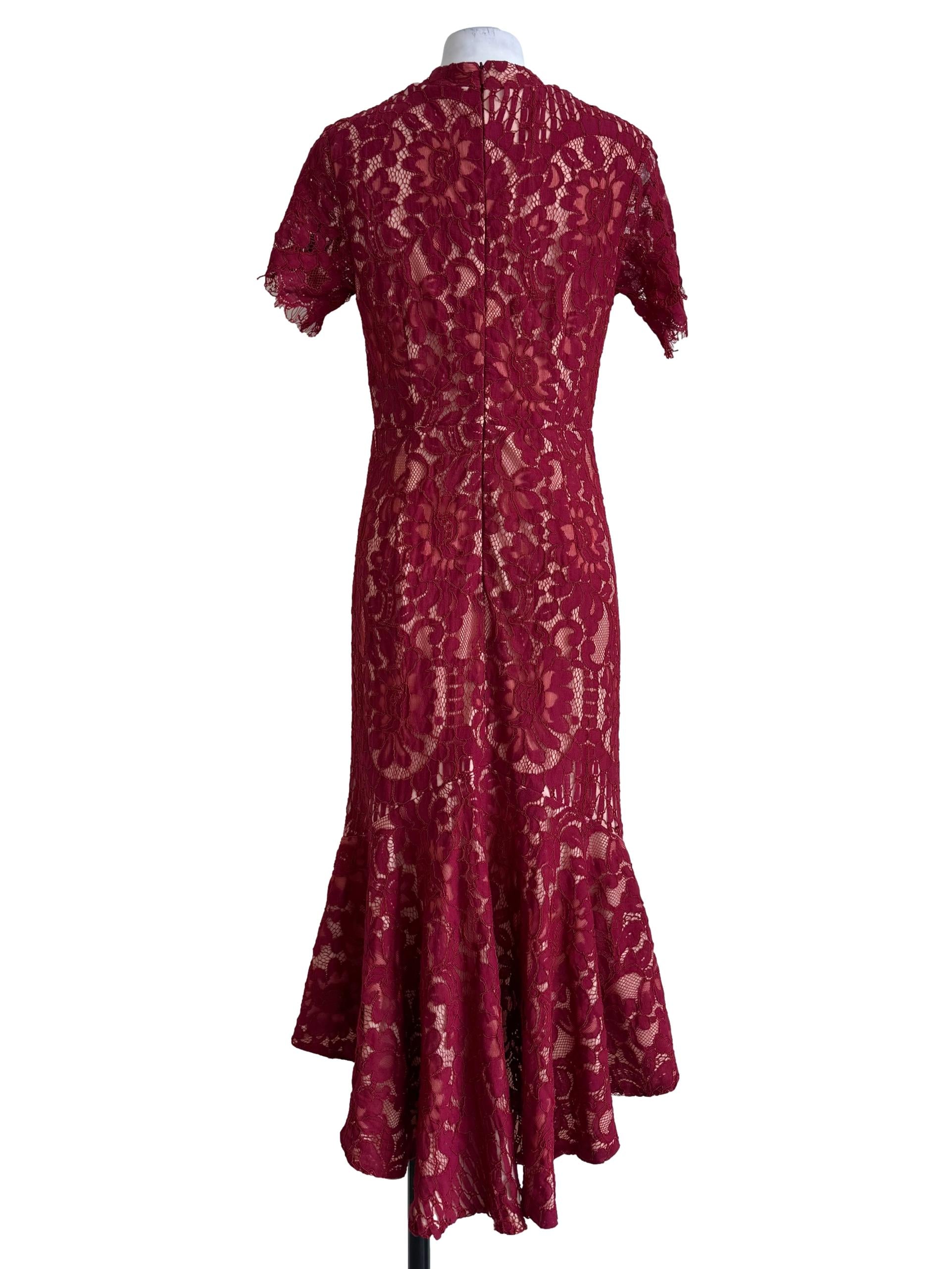 Lace Red Mandarin Collar Dress