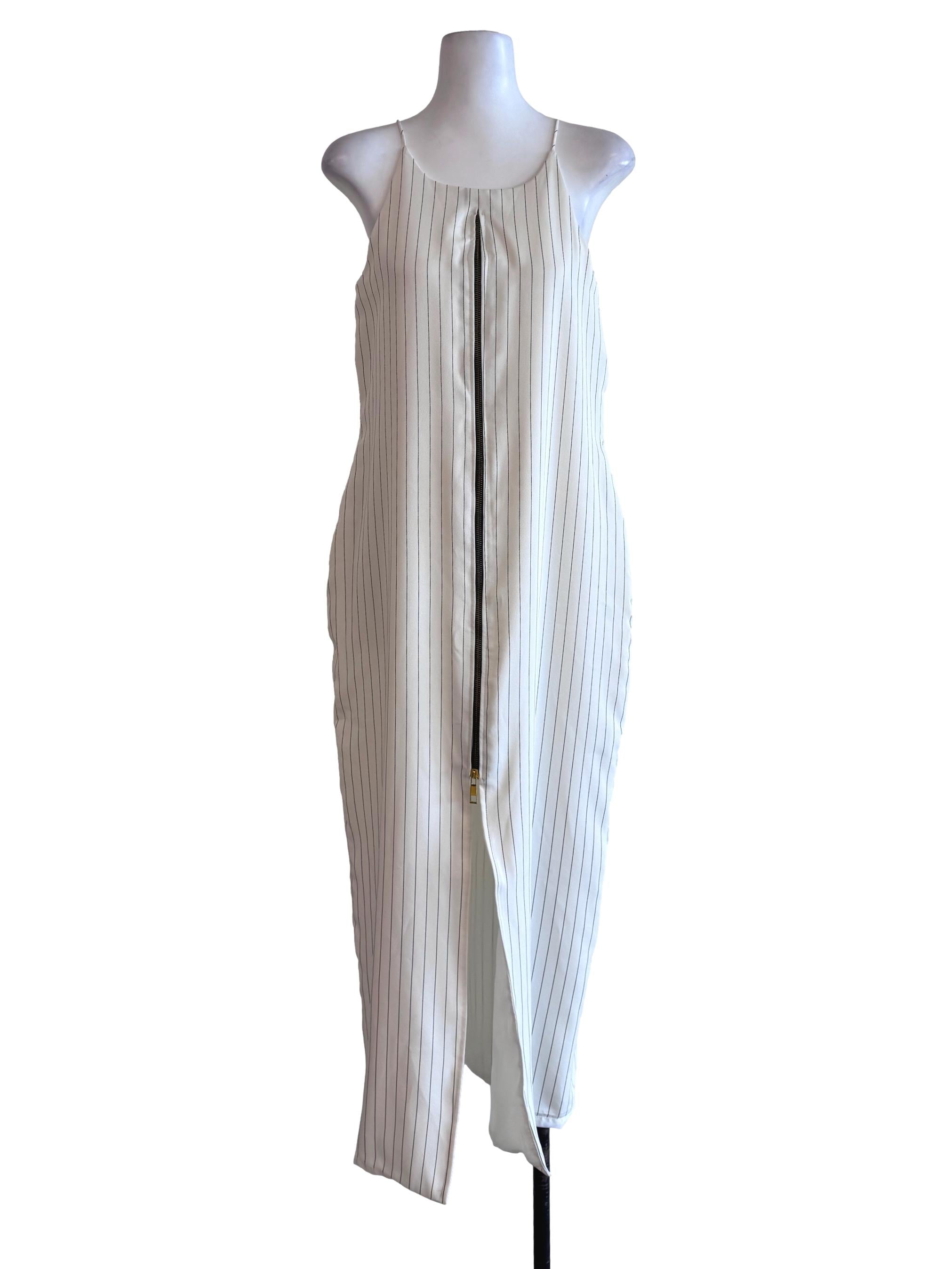 White Black Stripe Slip Dress