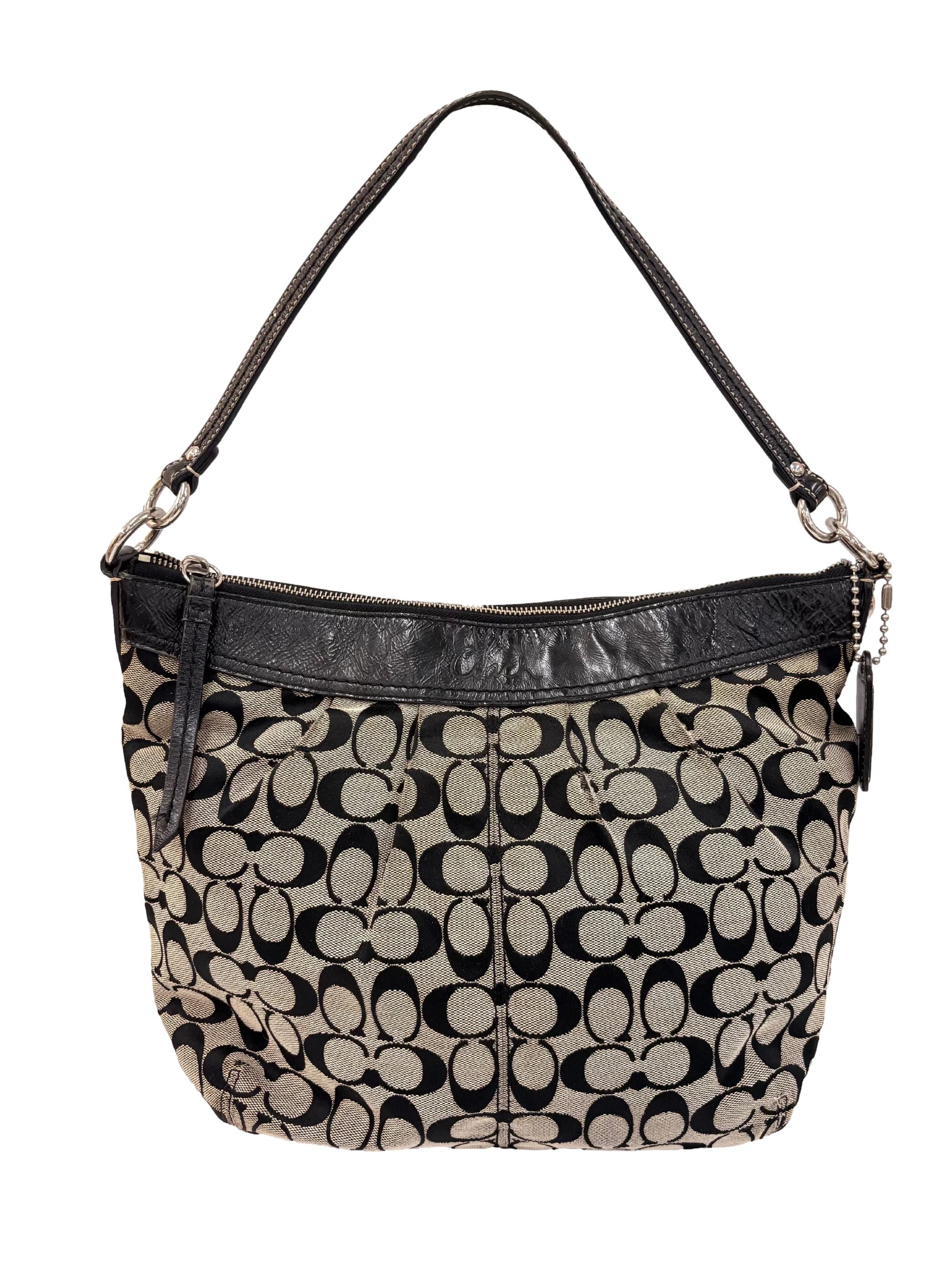Black And Beige Monogram Canvas Hobo Shoulder Bag