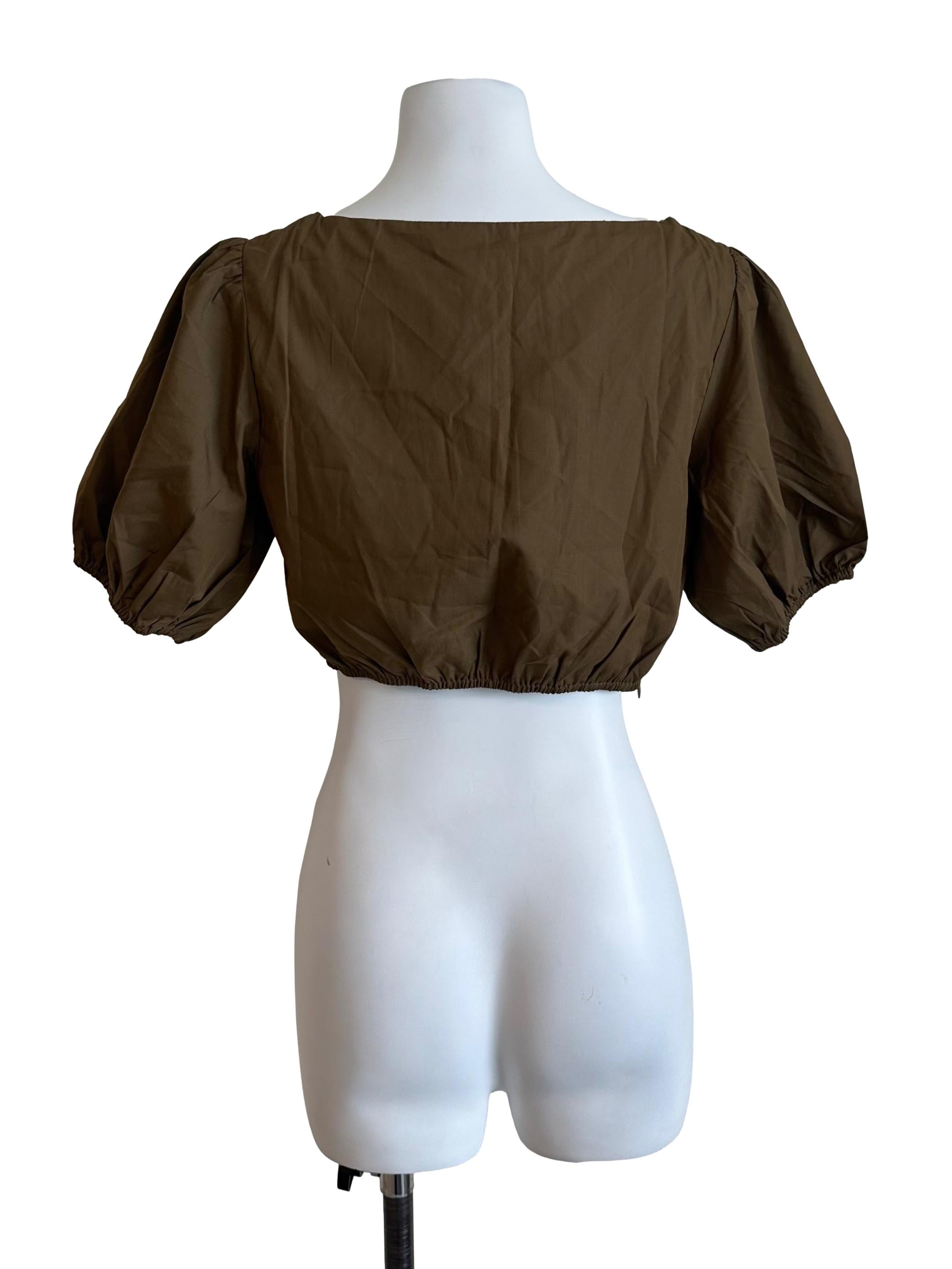 Moss Green Ruched Puff Sleeve Top