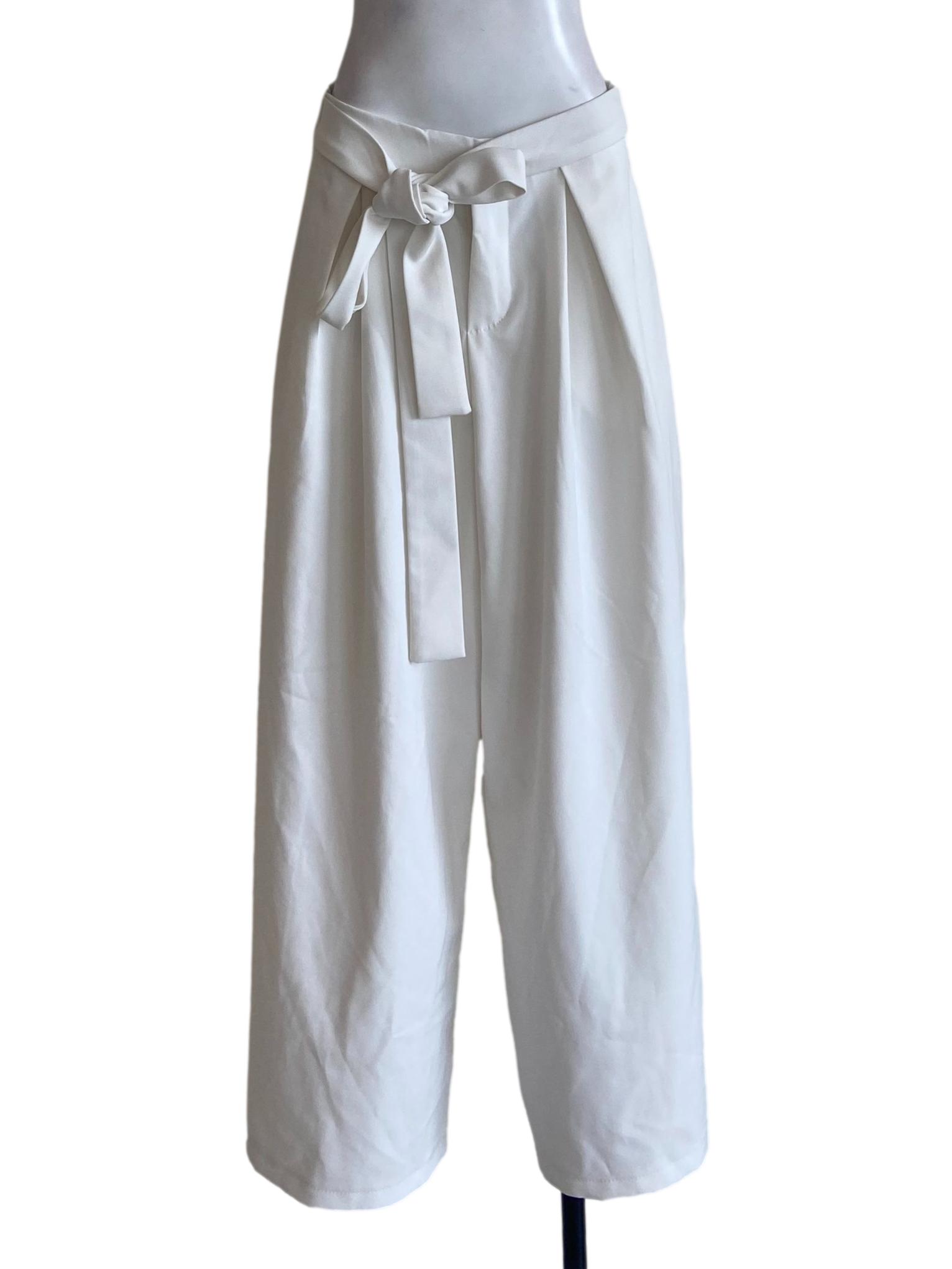 White Herringbone Palazzo Pants