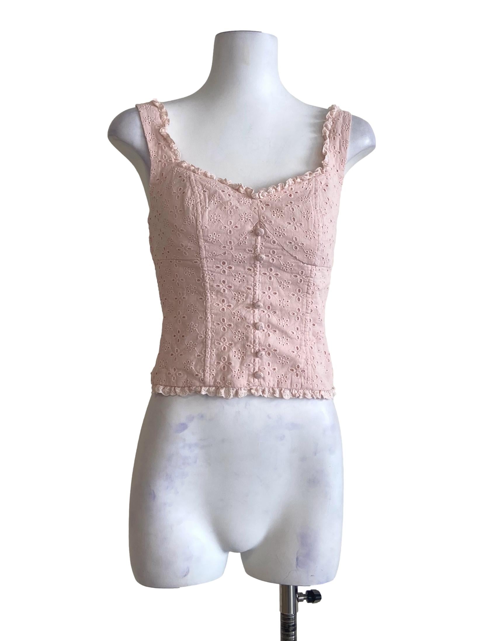Salmon Pink Embroidery Floral Sleeveless Crop Top