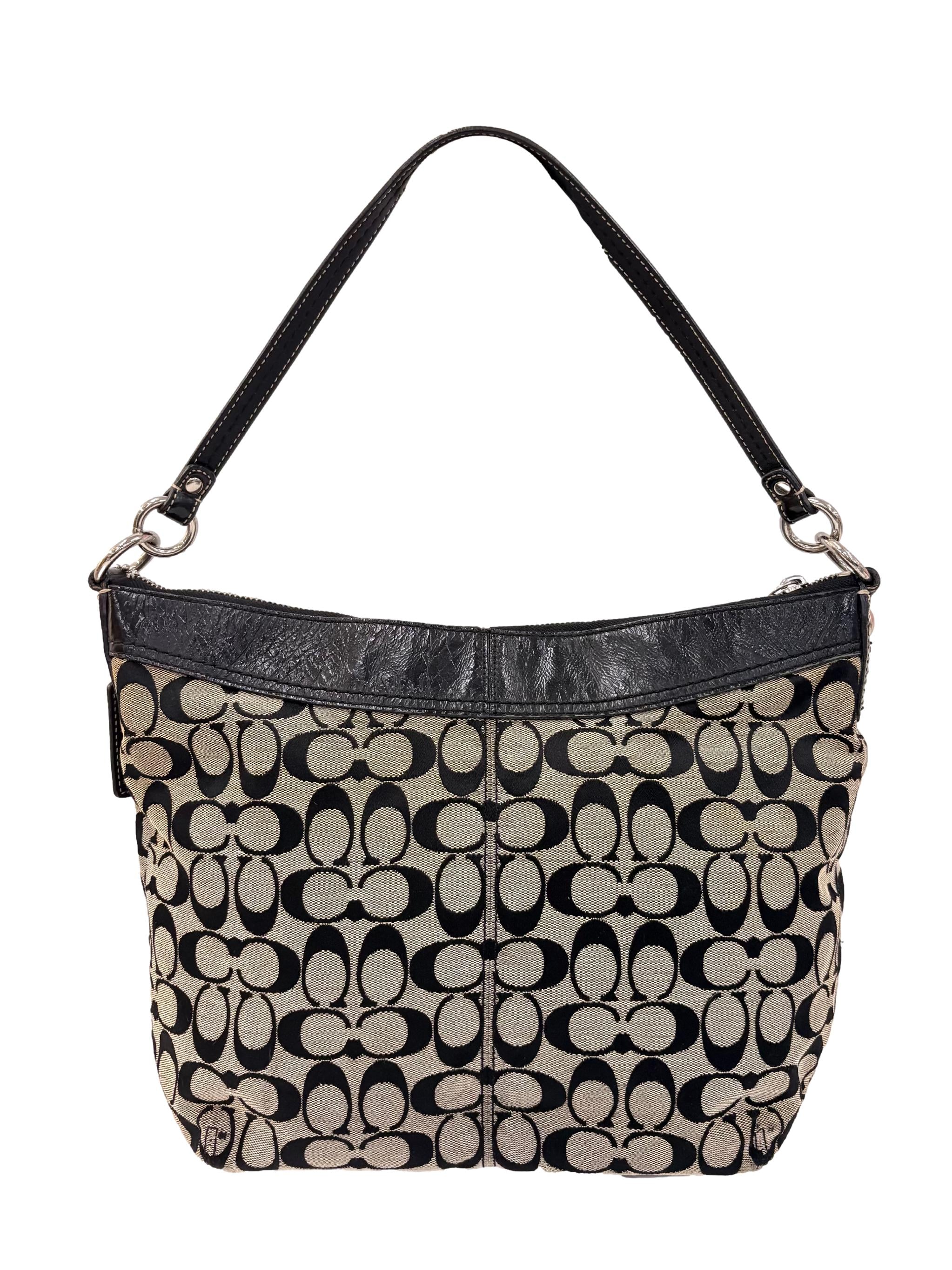 Black And Beige Monogram Canvas Hobo Shoulder Bag